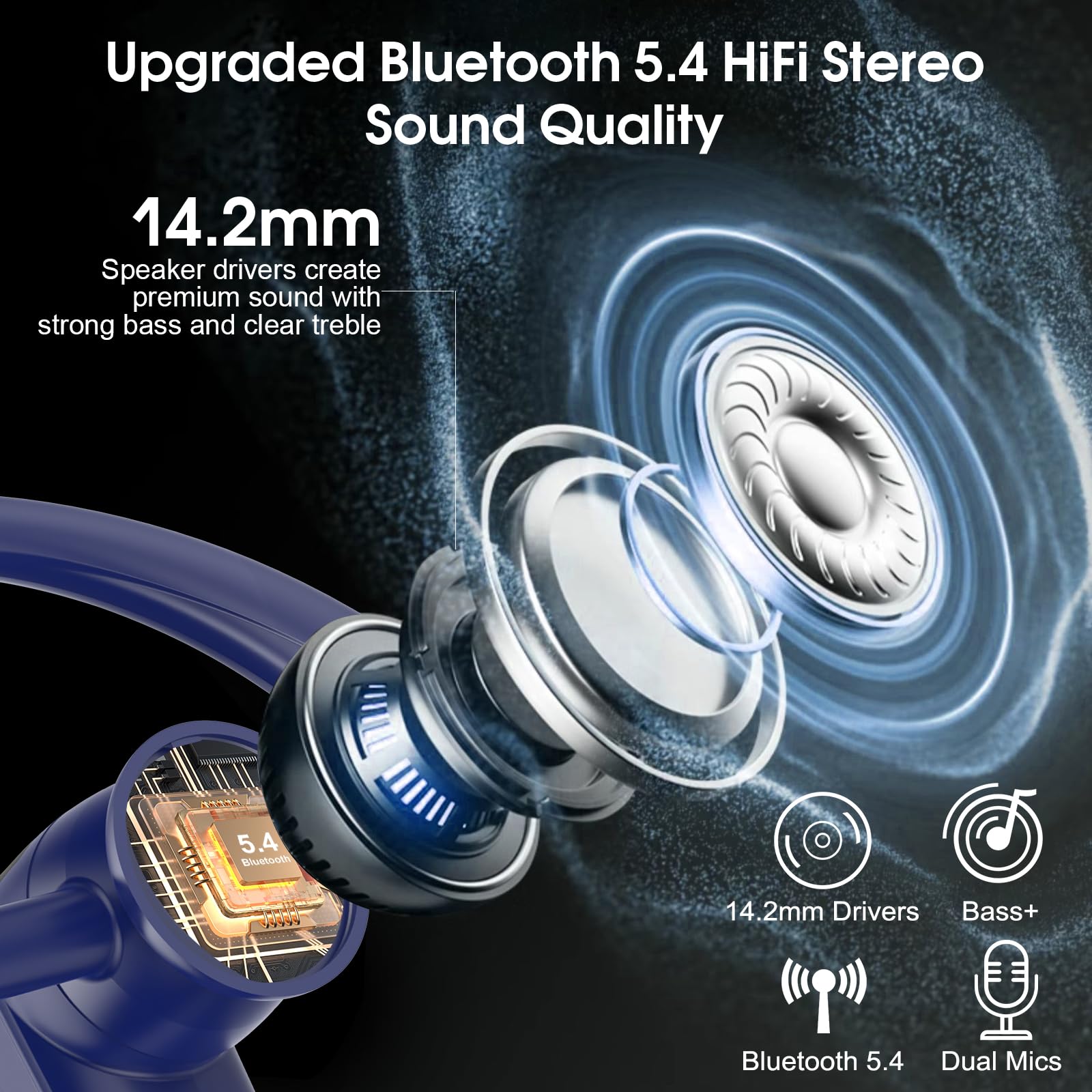 Casque Bluetooth V5.4 sans fil mains libres avec CVC 8.0 et double microphone ENC, écouteurs Bluetooth sans fil avec 25 heures de temps de conversation, 120 h de veille, pour la conduite, le bureau