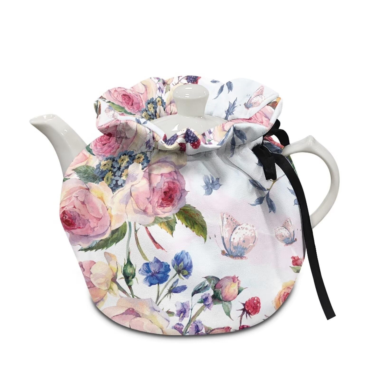 Generic Watercolor Rose Butterfly Tea Pots Cosy Kitchen Tea Pot Dust Cover Insulated Kettle Cover Breakfast Warmer for Home Kitchen Decorative Easy to Clean and Portable Vacation