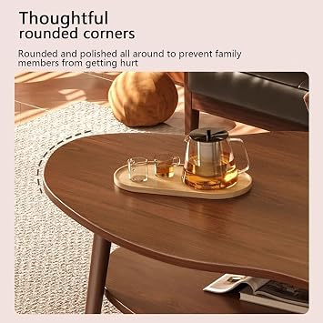 2-Tier Industrial Coffee Table with Storage Shelf,Mid Century Modern Center Table for Living Room,Wood Cloud Shaped Coffee Table for Living Room,Apartment,black walnut,A