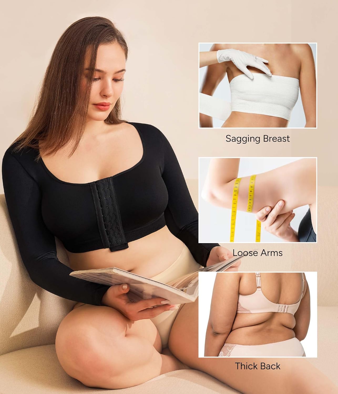Nebility Arm Compression Sleeve Women Arm Shaper Post Surgery Post Surgery Front Closure Bra - Image 5