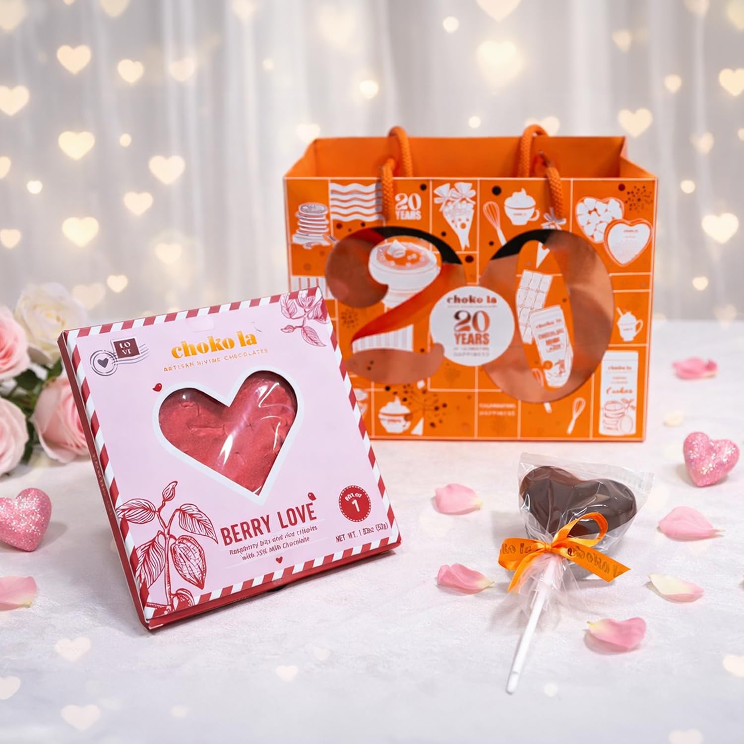Choko La Berry Love Chocolate Gift Box with Heart-Shaped Lollipop