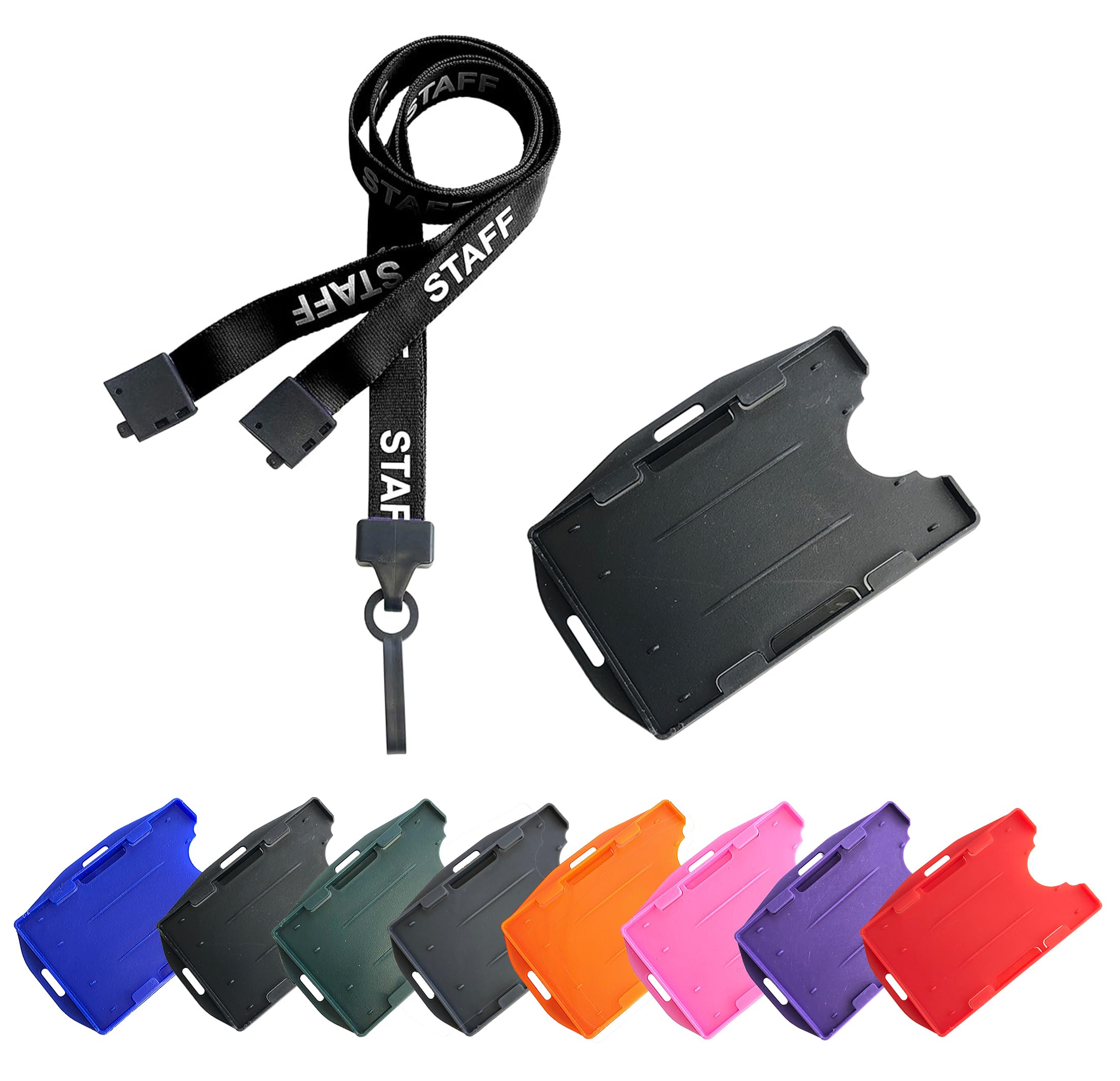 Black Staff Lanyard with Double-Sided ID Card Holder with Dual Orientation for Portrait or Landscape Staff Card (Pack of 5) from PCL Media ltd