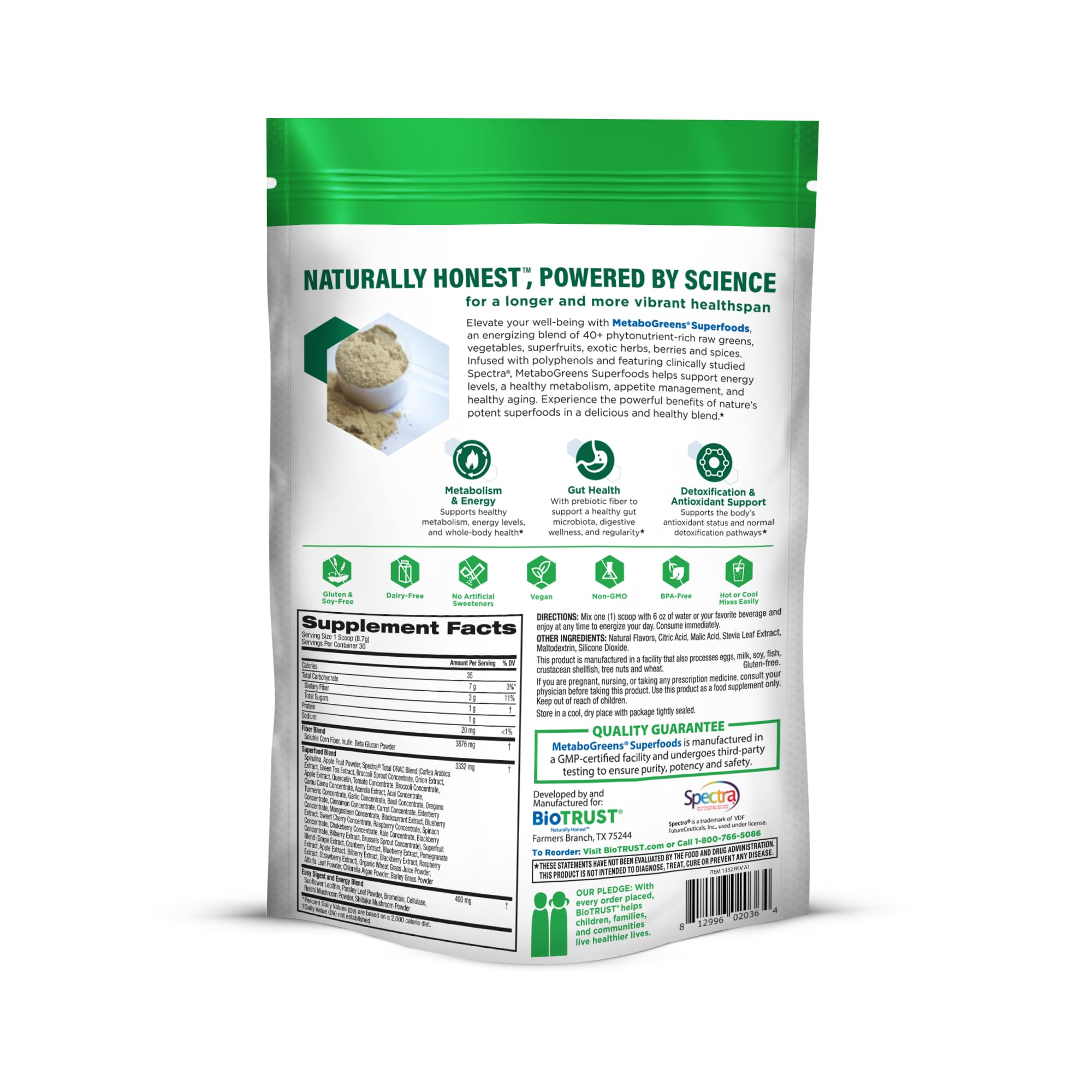 BioTrust Super Greens Powder - Fruit & Veggie Blend, Berry Flavor, 30 Servs — Amazon image 8
