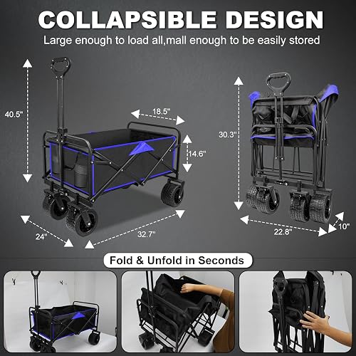 Carrello Pieghevole Da Spiaggia E Campeggio SZHLUX - Ruote Grandi Per Sabbia, Telaio In Metallo, Capacità 100kg, Con Tasca E Freni