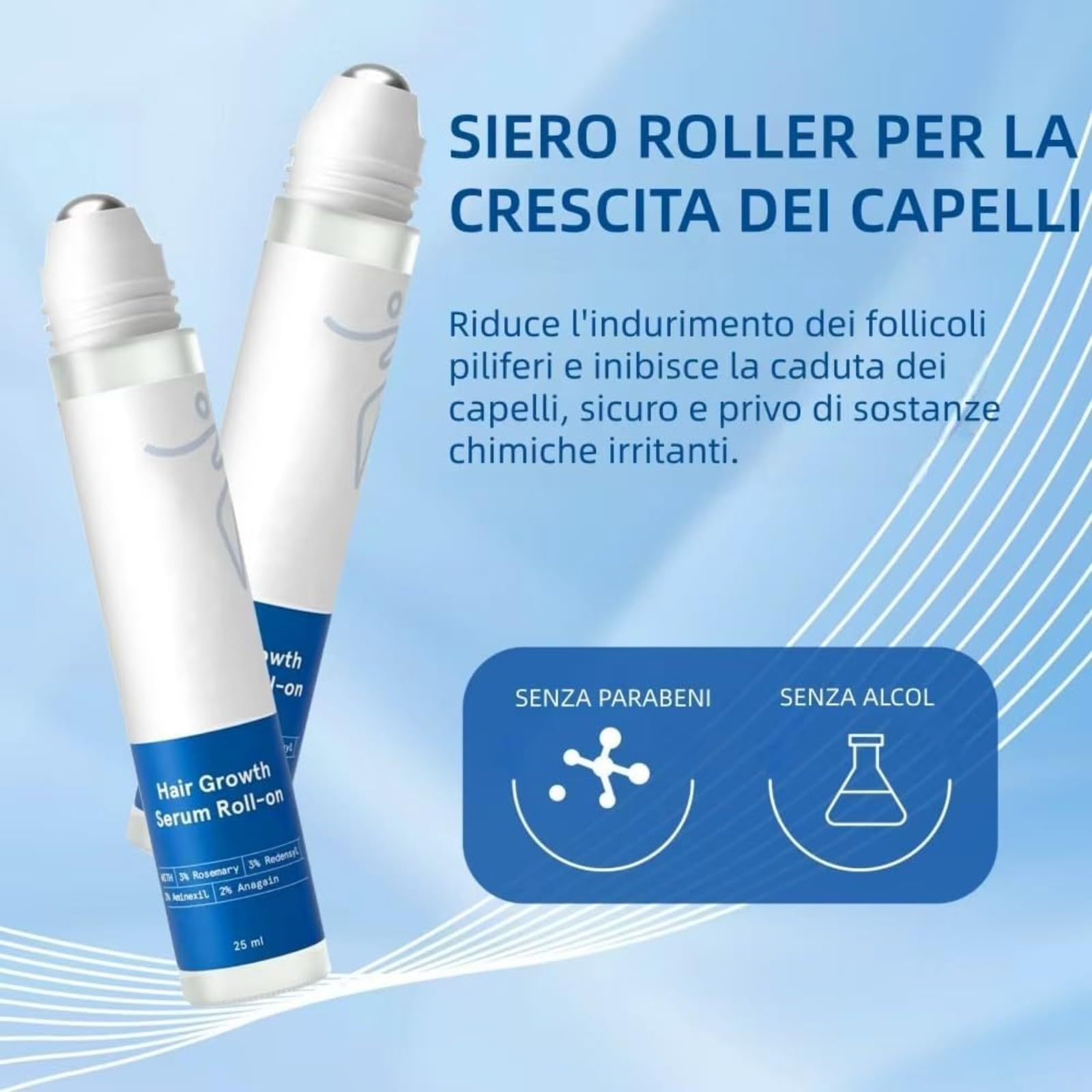 Depura - Siero Rigenerante Per Capelli – Siero Roll on Capelli - Anti Caduta Rinforza Radici Crescita Sana Cuoio Capelluto Non Grasso Leggero Trasportabile Uomo Donna (3 Pcs)