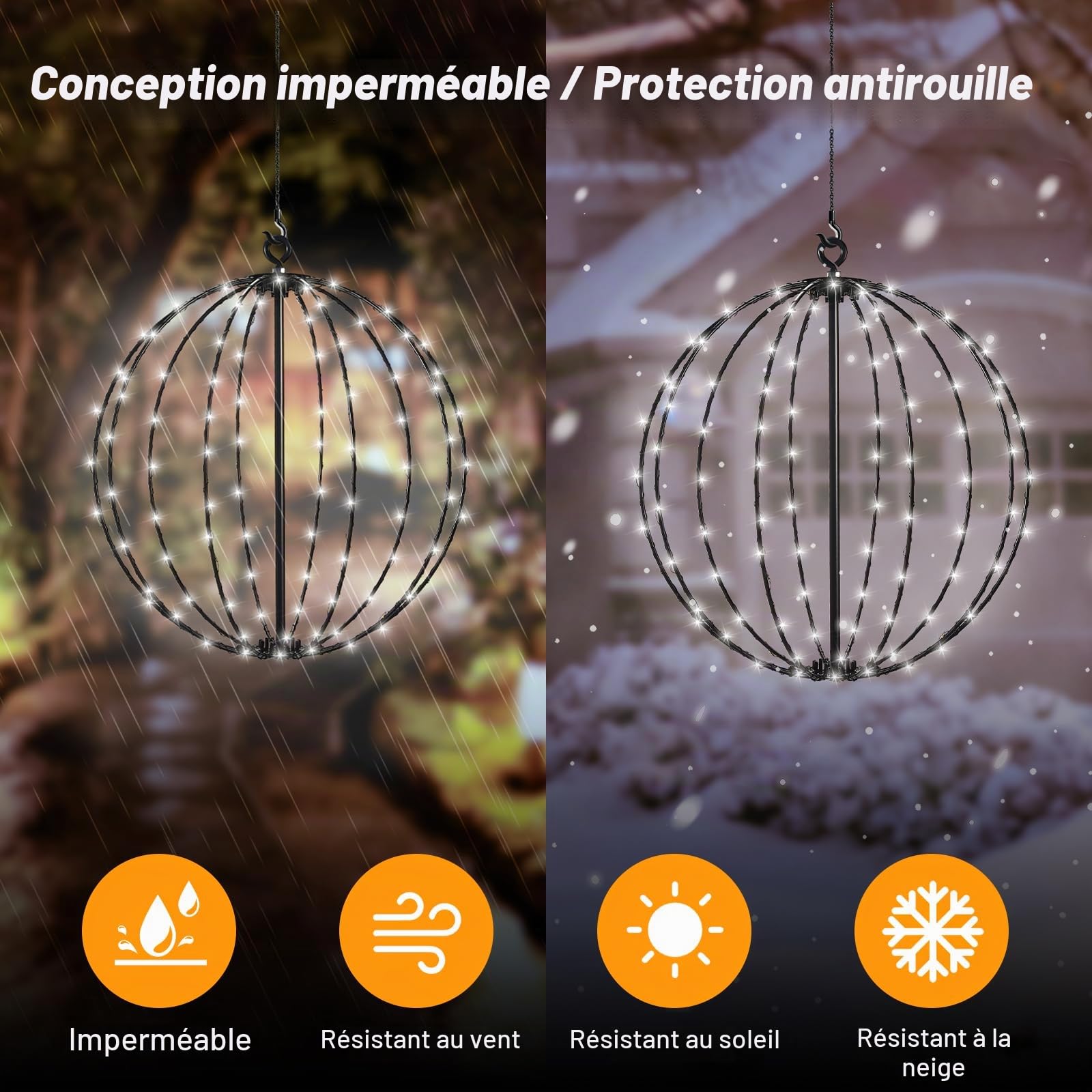 Lanterne Solaire Exterieur Jardin à Suspendre, JIMACRO 30cm Grande Guirlande Lumineuse à LED Métal Lampe Solaire Exterieur Decorative 120 LEDs Étanche Lumière Décorative de Noël