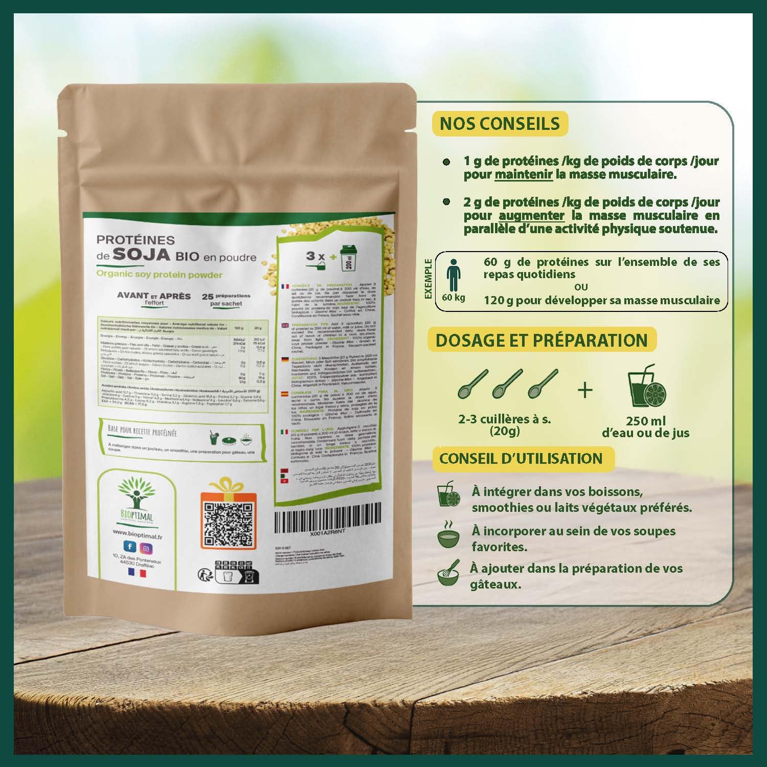 Protéine de Soja Bio - Bioptimal - 92% Protéines 17% BCAA - Haute Digestibilité - Energie Musculation - Poudre de Fève de Soja Biologique - 100% Pur - Conditionné en France - Certifié Ecocert - 1,5 kg