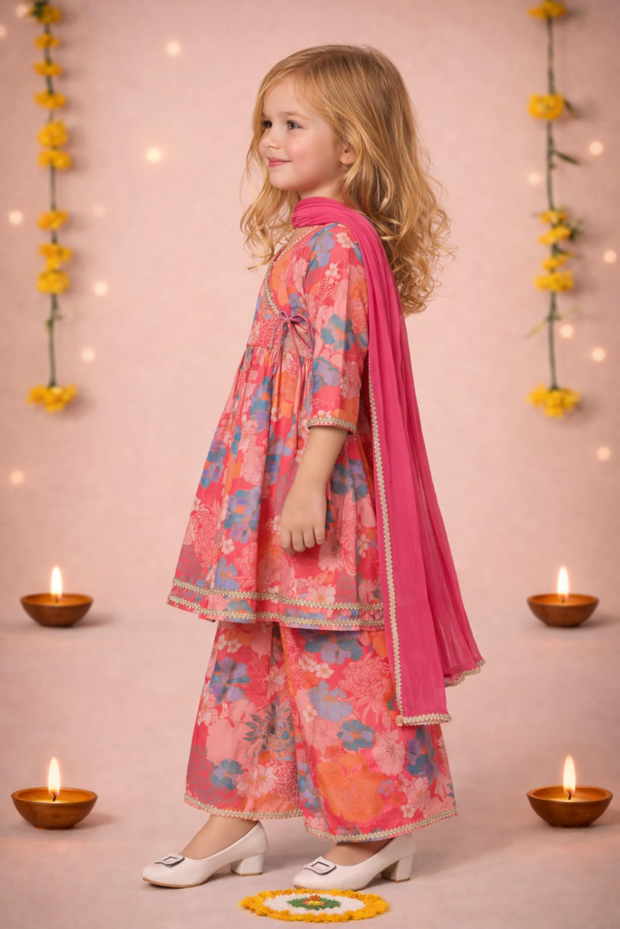 Arshia Fashions Baby Girls Cotton Floral Printed 3/4 Sleeve Sharara Dress Set, Pink For All Occasion salwar suit 1