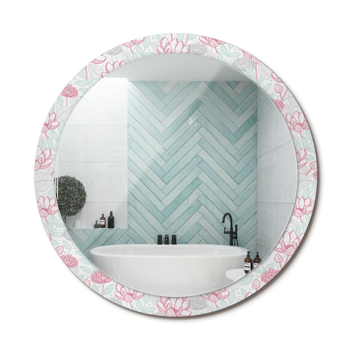 Miroir rond graphique Fleurs fi100 moderne pour chambre et salon