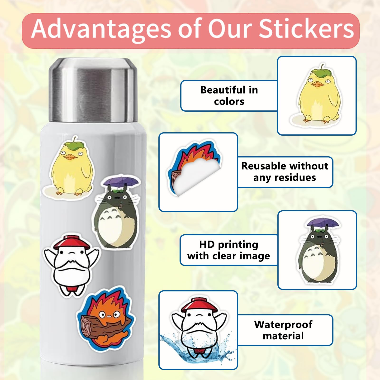 YOGARTH 50 Pièces Autocollants Kawaii Anime Stickers en Vinyle pour Guitares Ordinateur Portable