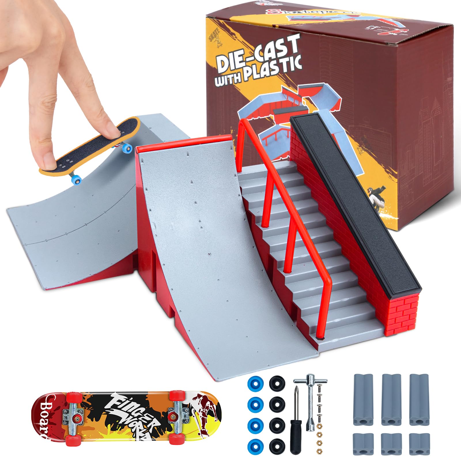 Finger Skateboards Ramp Set, Fingerboard Skatepark Deck with Ramps