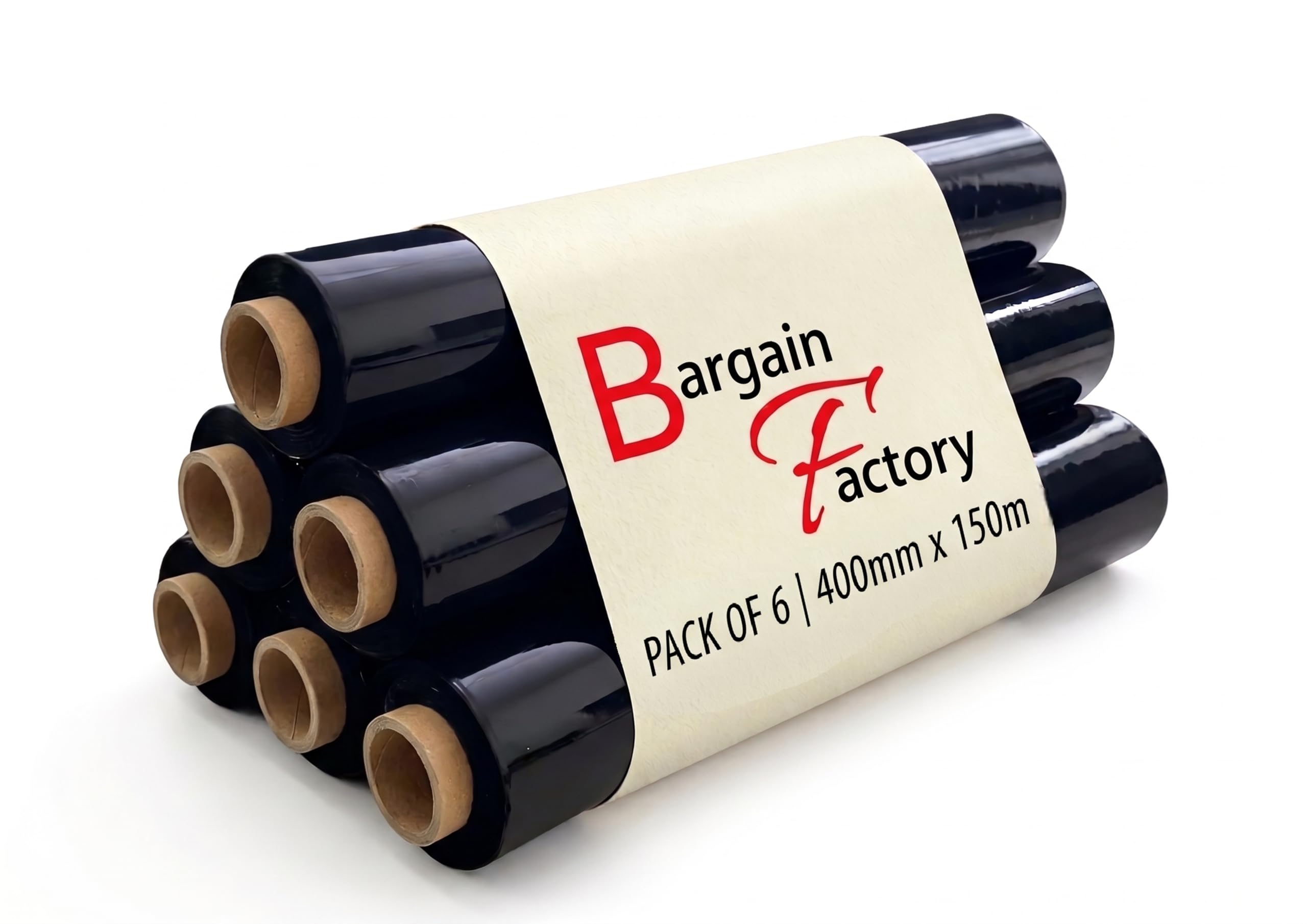 6 X STRONG ROLLS BLACK PALLET STRETCH SHRINK WRAP CLING FILM 400MM x 150M