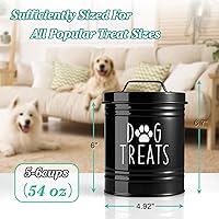 Vista 6 de Recipiente hermético para golosinas de perros pequeños - 6" de alto X 4.9" redondo, frasco negro para golosinas de perros para encimera de cocina