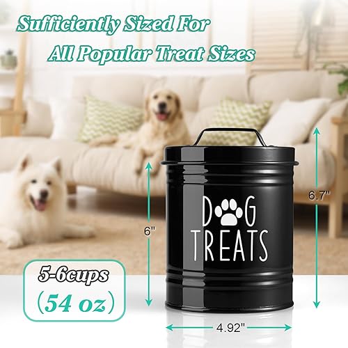 Miniatura 6 de Recipiente hermético para golosinas de perros pequeños - 6" de alto X 4.9" redondo, frasco negro para golosinas de perros para encimera de cocina