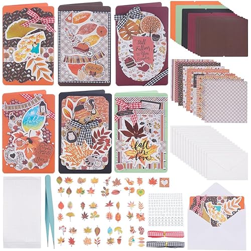 WEBEEDY 15 Sets DIY Card Making Kit for Adults,Complete Fall Greeting Card DIY Includes 15 Blank Cards, 15 Envelopes, Leaves Stickers for Birthday Thanksgiving Holiday Invitation Paper Craft Gift