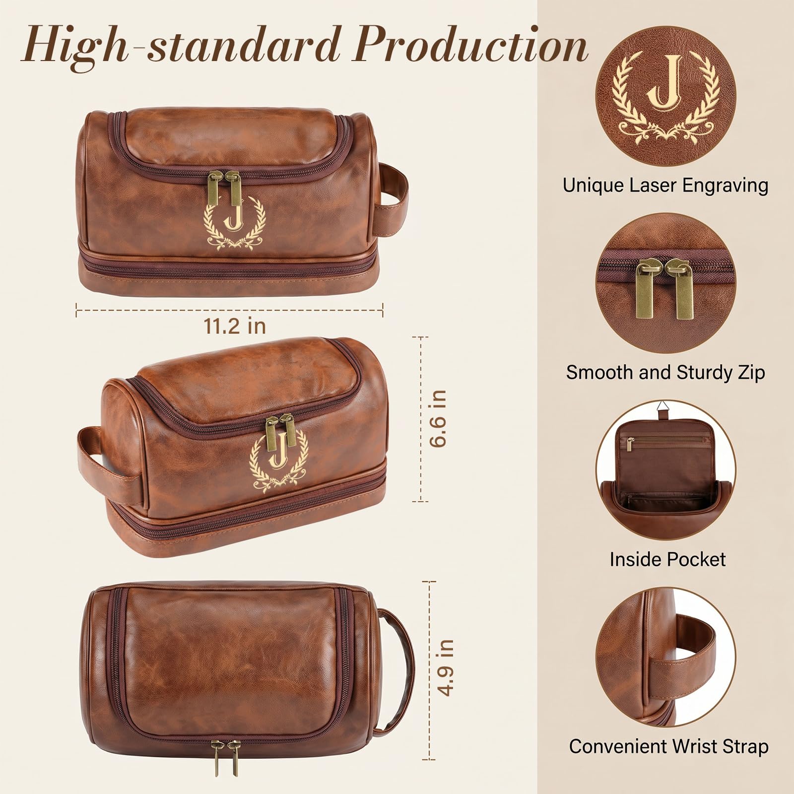 Neceser de cuero personalizado para hombres, regalos para hombres, kit de viaje de artículos de aseo personalizados, bolsas de afeitado, ideas de regalo para Navidad, aniversario, cumpleaños, papá