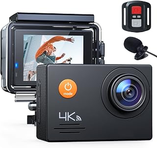 ILETD Video Action Camera 4K A79 Action Camera 4K 20MP External Microphone 2.4G Remote Control Vlog Camcorder