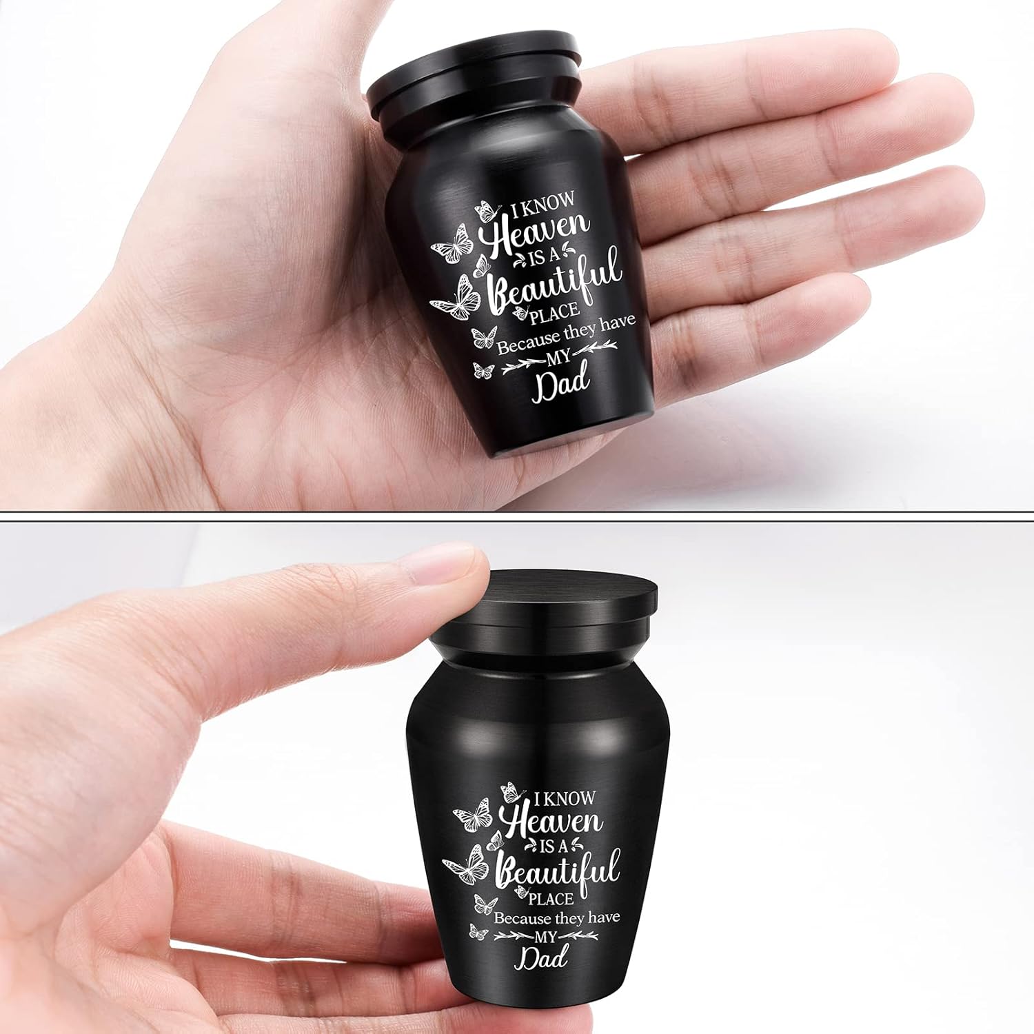 Small Urns for Human Ashes Aluminium Mini Keepsake Urn Butterflies Small Cremation Urns for Ashes Memorial Ashes Keepsake-I Know Heaven is A Beautiful Place Because They Have My Dad - Image 2