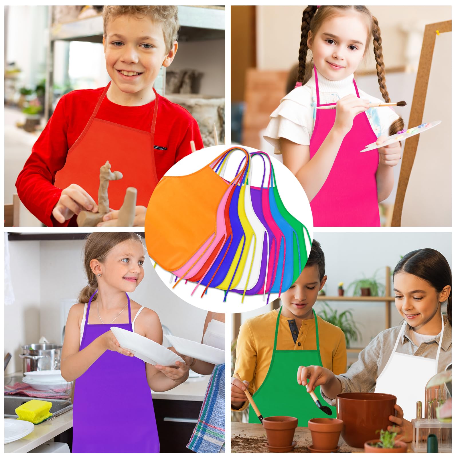 PLULON 30 Pcs Kids Apron Painting Aprons, Kids Aprons for Painting Art Apron Smocks Bulk for Art Activity Craft Home Kitchen Classroom Party Supplies - Image 4