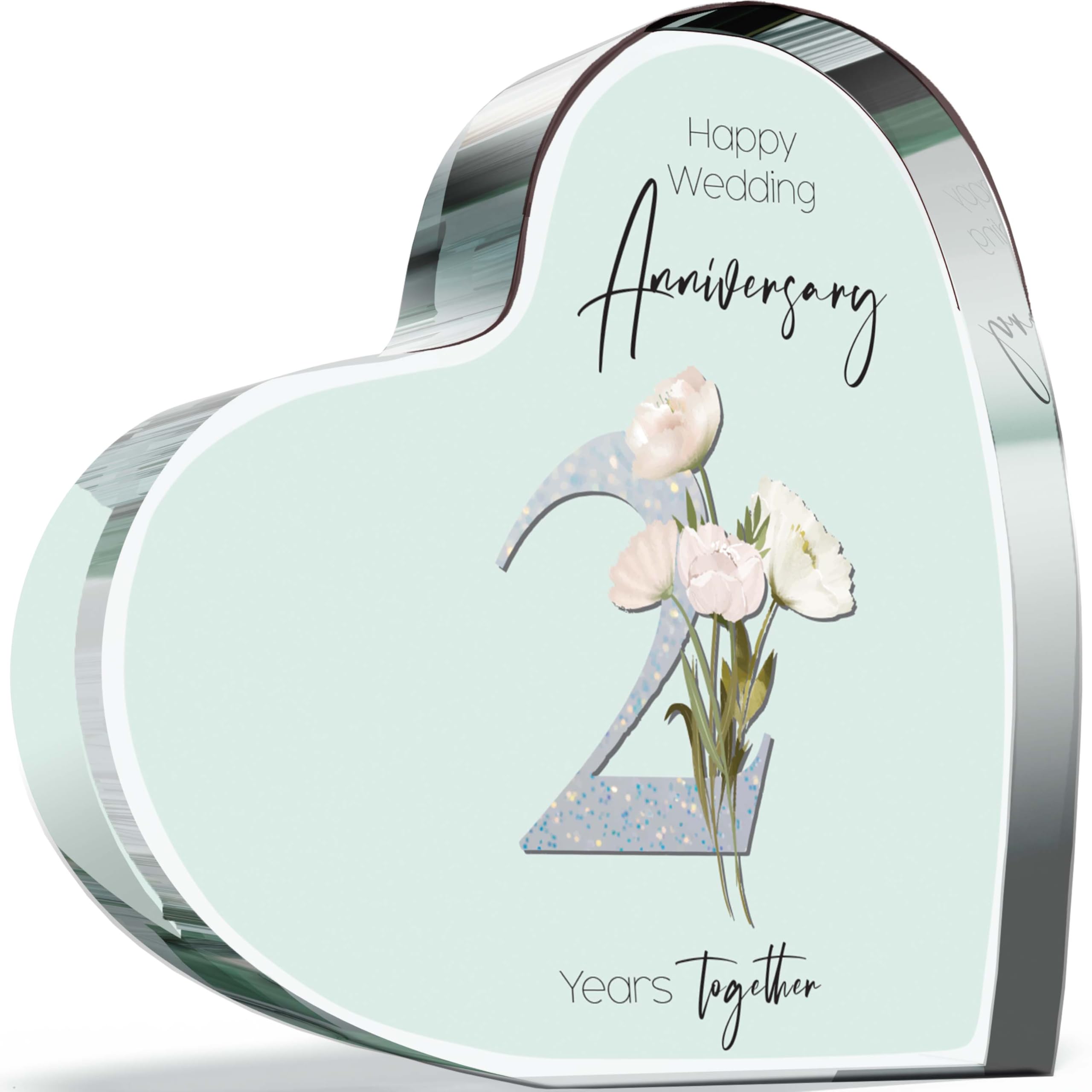 2nd Anniversary Acrylic Heart Plaque for Wife or Husband, 2 Years Together