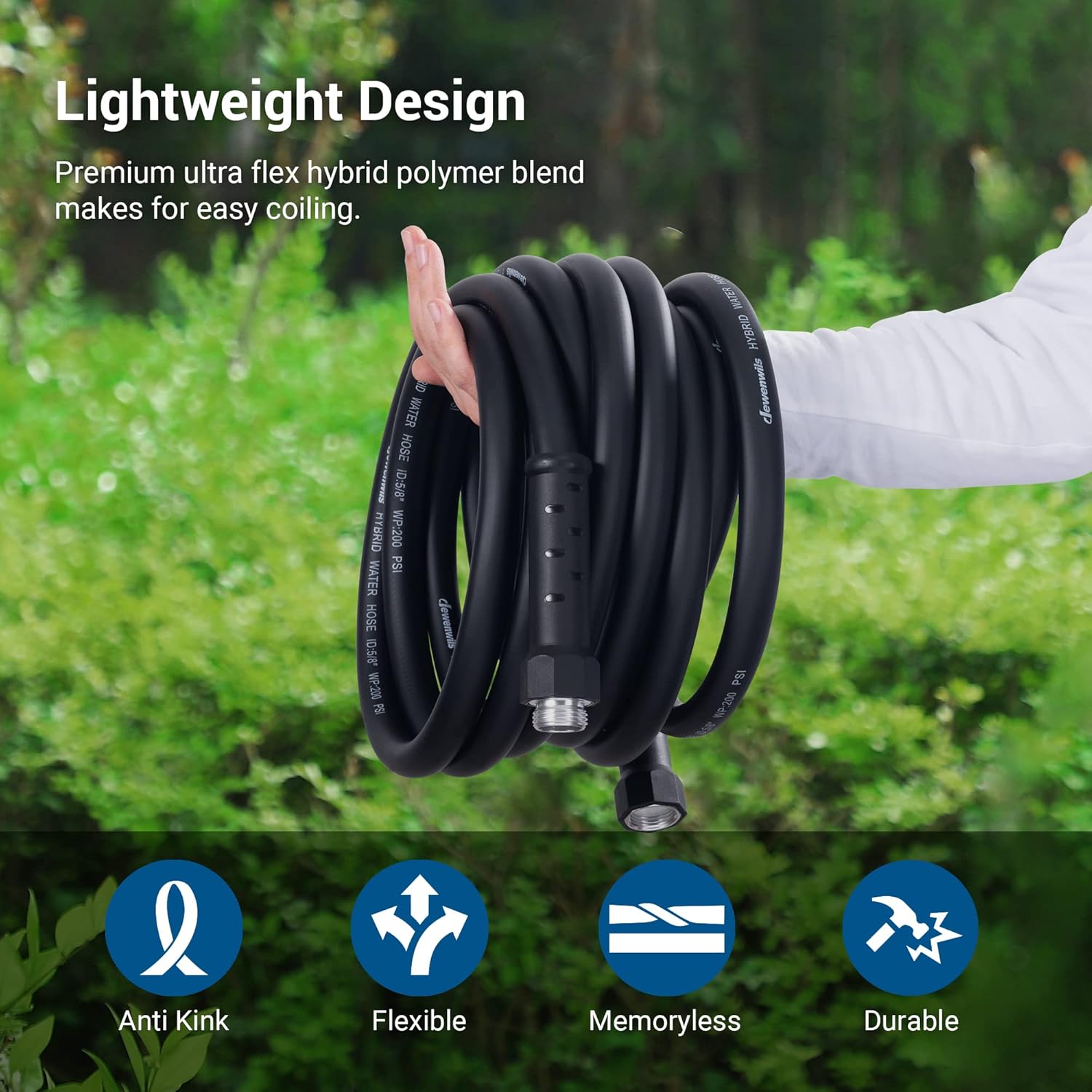 DEWENWILS Garden Hose 25 ft x 5/8", Water Hose with Swivel Handle, Heavy Duty, Lightweight, Flexible Hose for Plants, Car, Yard, 3/4 Inch Solid Fittings, Drinking Water Safe