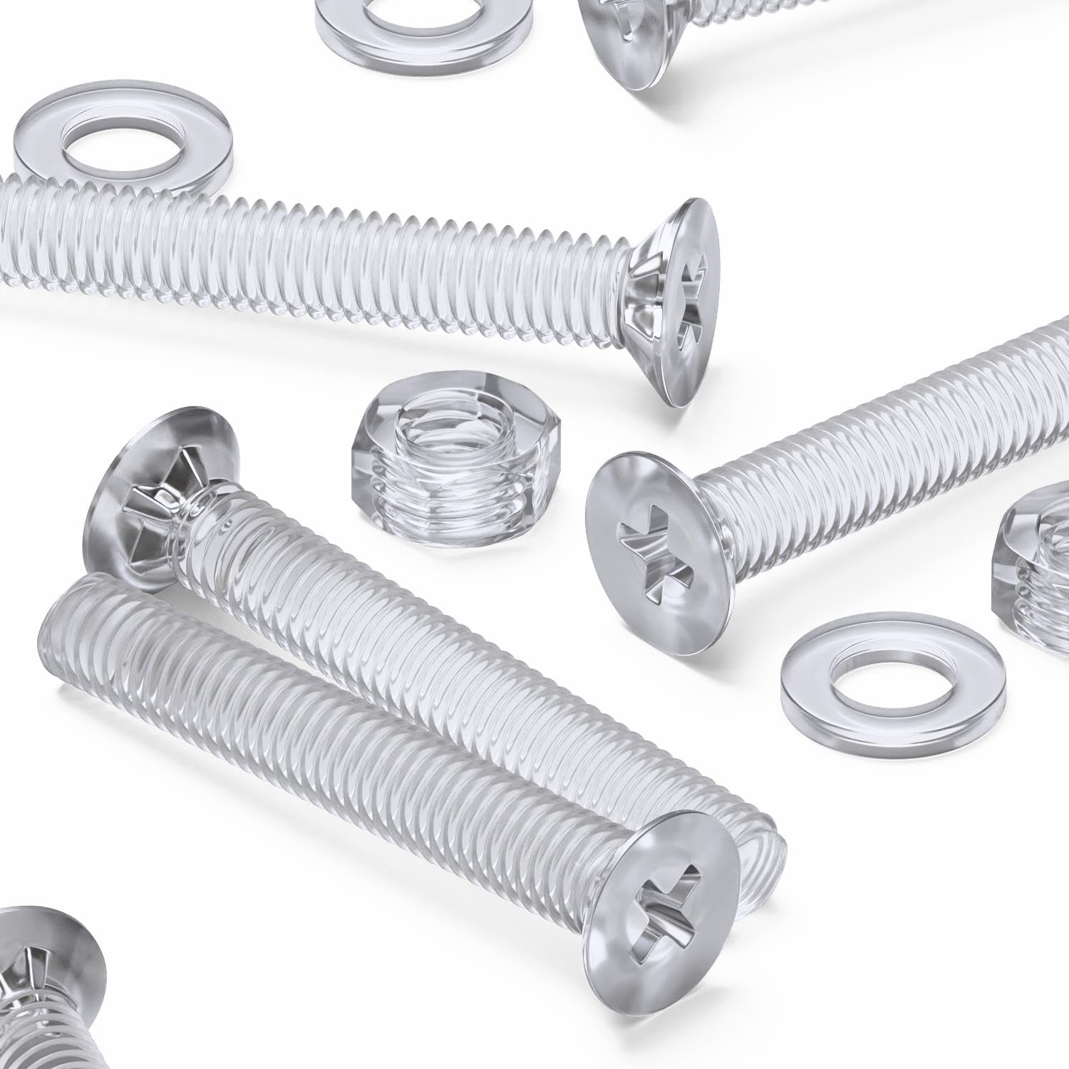 60x Clear Acrylic Countersunk Cross Head Machine Screws, M6x40mm, Plastic Nuts, Bolts and Washers, (15/64 x 1 37/64 in)