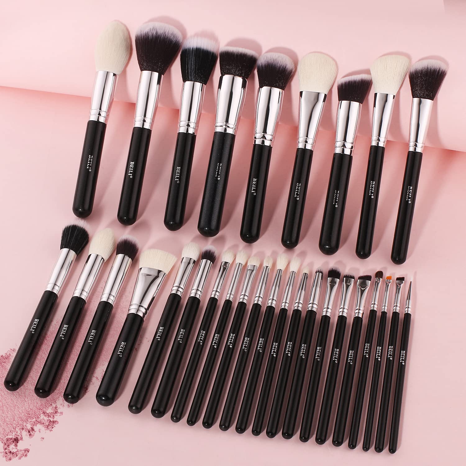 BEILI Makeup Brush Set 30Pcs Professional Makeup Brushes Premium Goat Synthetic Kabuki Foundation Blending Brush Face Powder Blush Concealers Eye Shadows Make Up Brush Kit (Black/Silver) : Beauty & Personal Care