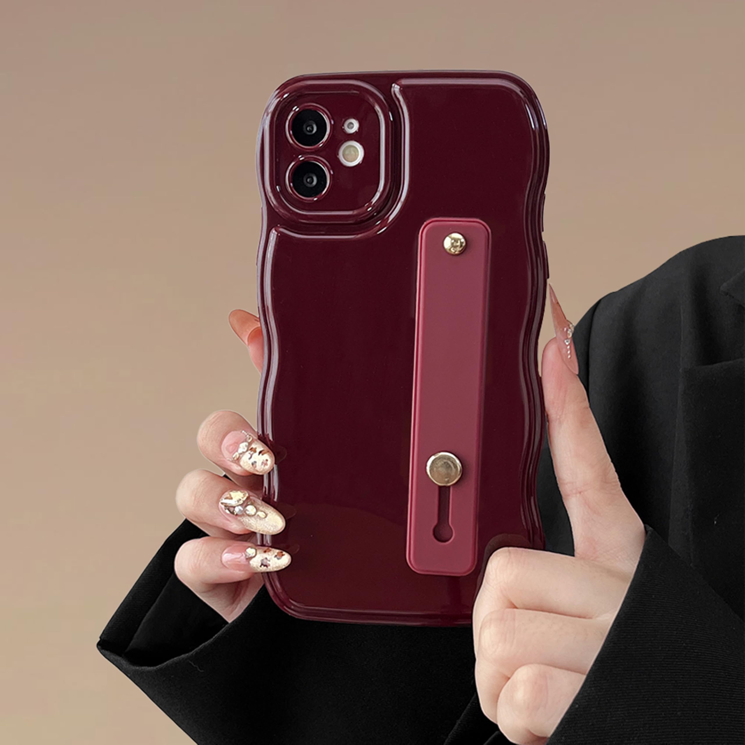 FABSPARK Phone Case for iPhone 12 with Flexible Adjustable Soft Finger Hand Wrist Strap Holder Kickstand,Wave Design Wavy Frame Silicone Aesthetic for