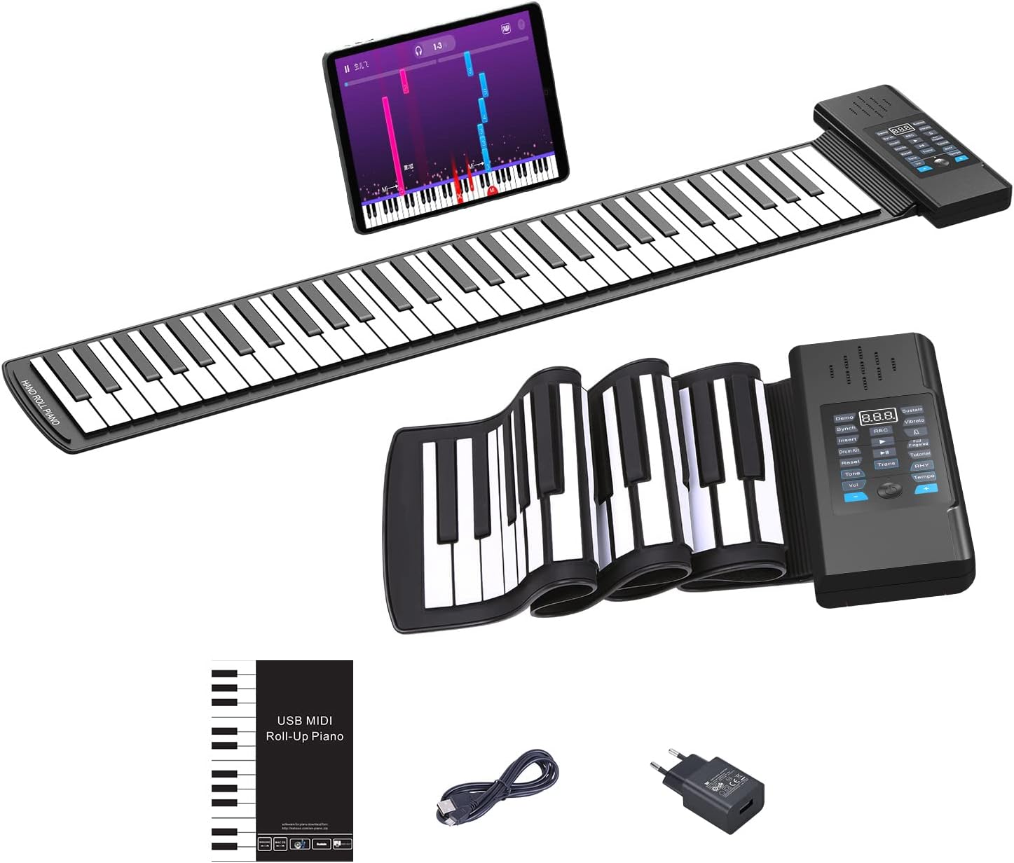 POGOLAB 49 Tasten Roll up Faltbares Piano Klavier für Anfänger, Regenbogen Electronic Keyboards