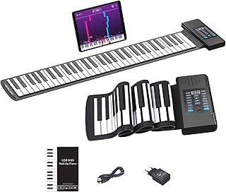 Roll Up Piano Keyboard, 61 Tasten Rollpiano Unterstützt MIDI mit 128 Tönen und Rhythmen, Rollklavier Flexibles Elektronisches Keyboard Klavier für Kinder Erwachsene Anfänger Geschenk