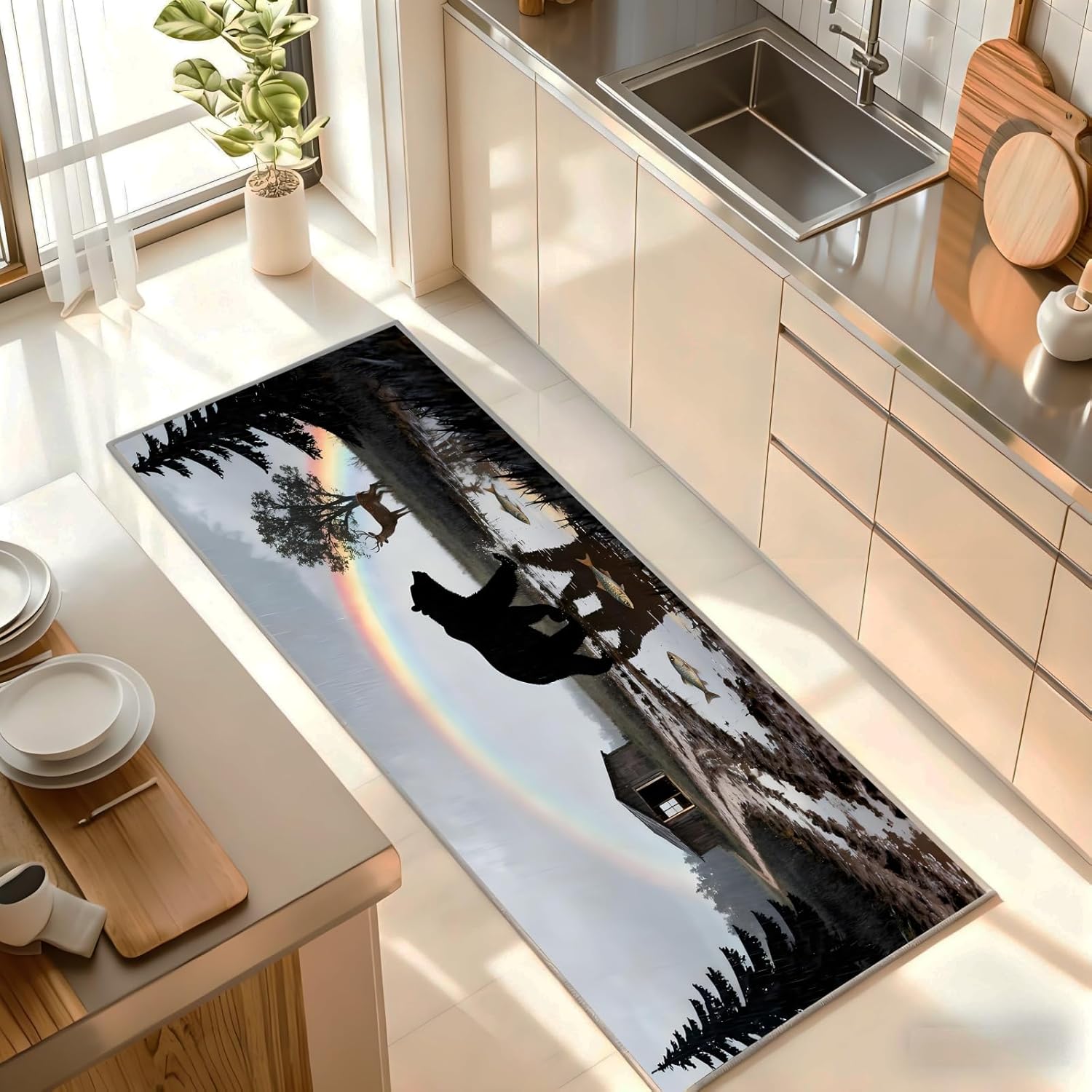 Native American Runner Rug,2.6x10ft,Rustic Decor Bear Print Entrance Rug, Fade Resistant Non-Shedding Non-Slip Carpets, Foldable Machine Washable Absorbent Floor Mat for Front Porch-Bb15