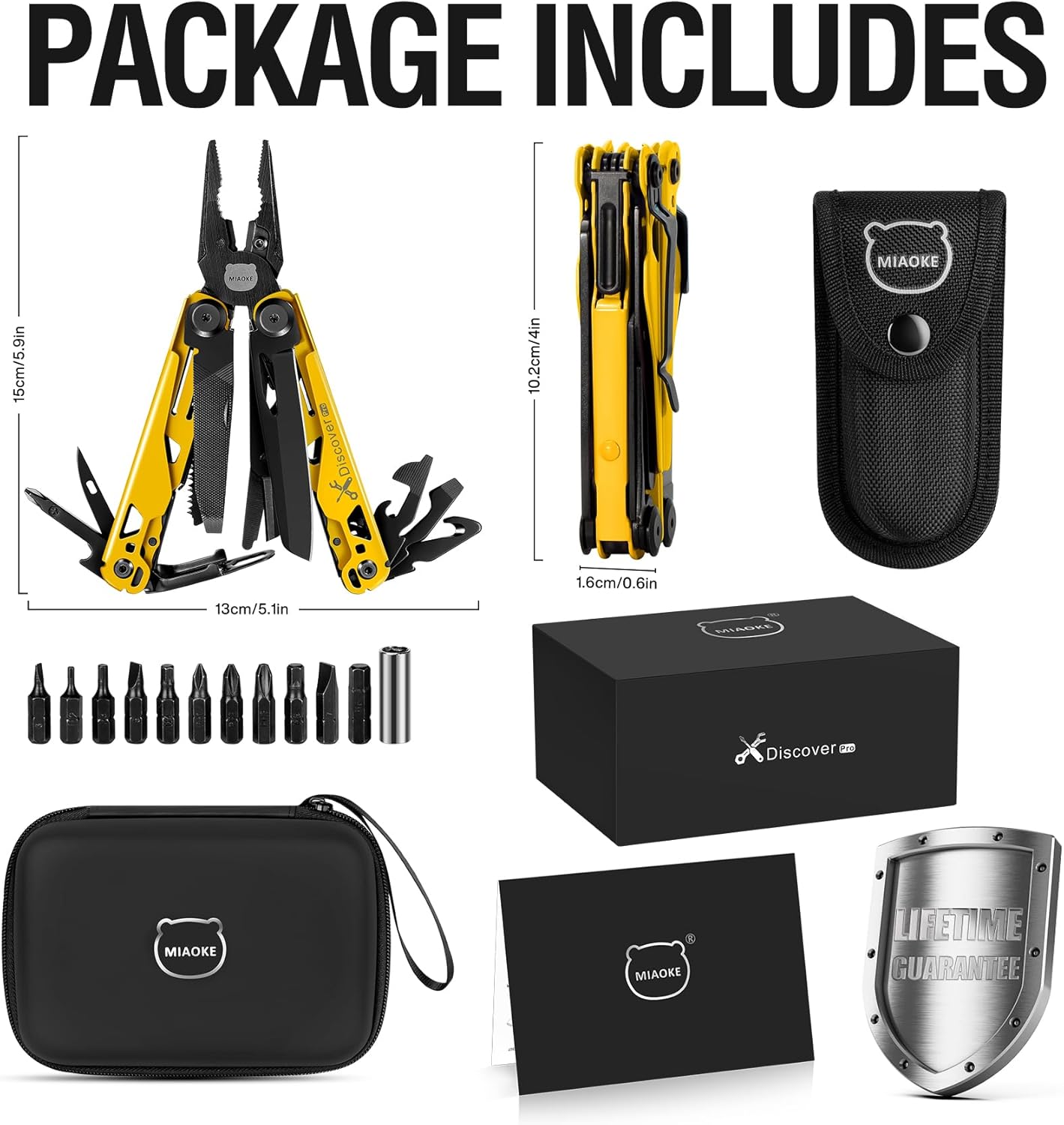 MIAOKE Multitool 23 in 1 with Premium Gift Box, Screwdrivers Saw Screwdrivers Bottle Opener Pliers Camping Knife Cool Gadgets for Men, Best Gift for Boyfriend Son Dad Him Husband, (Yellow)