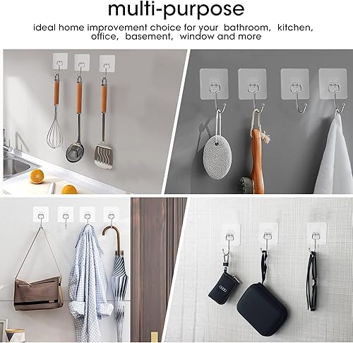 Miniatura 3 de QCJ Ganchos multiusos resistentes de 22 libras, ganchos de pared adhesivos impermeables para la oficina en casa y al aire libre, paquete de 8