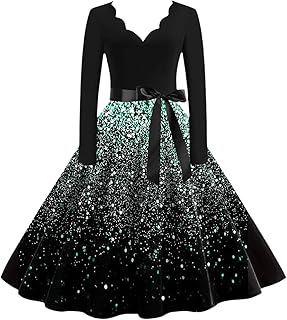 Robe Noel Cocktail Femme Manches Longues Année 80 Deguisement De Bal Hiver Longue Chic Et Elegant Grande Taille Mere Empire Soirée Vetement Fete Glamour Annee 50 Costume Tenue Sweat Déguisement Noël