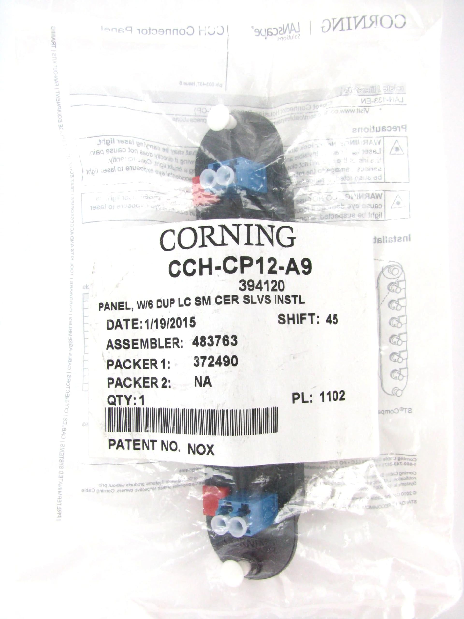 Generic Corning CCH-CP12-A9 Fiber Optic Adapter Panel, 6 LC Duplex OS2 SM Singlemode