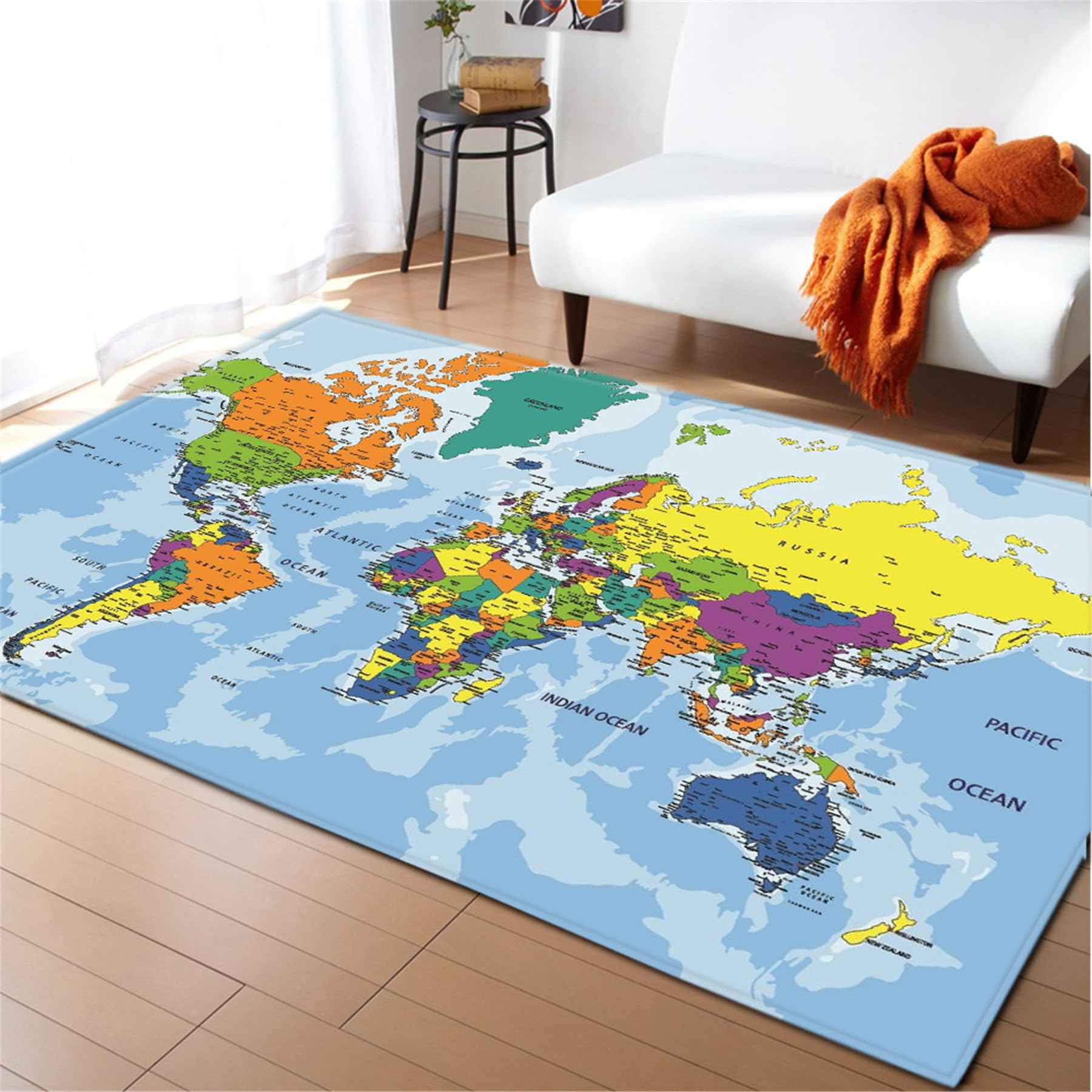 Xisnuient Boys Color 1 Kids Area Rug Colorful World Map Cartoon Animal Cute Animal Rugs Educational Floor Carpet For Girl Machine Washable Doormat For Living Room Bedroom Playroom Kindergarten (,160X200 Cm)