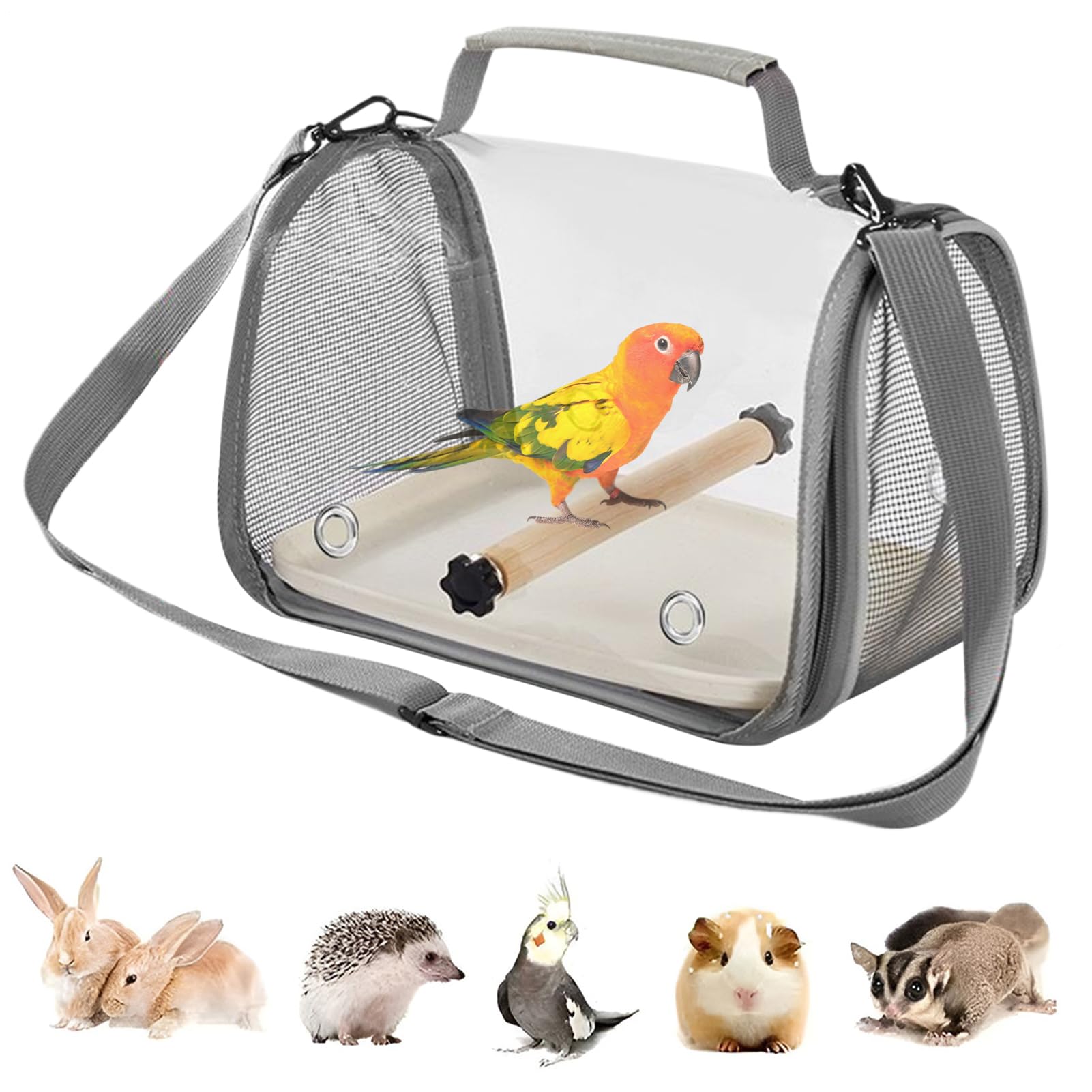 Bird Travel Carrier Backpack, Portable Bird Cage with Standing Perch and Side Window, Breathable Foldable Small Birds Carrier Travel Bag for Parrot Parakeet Small Animals