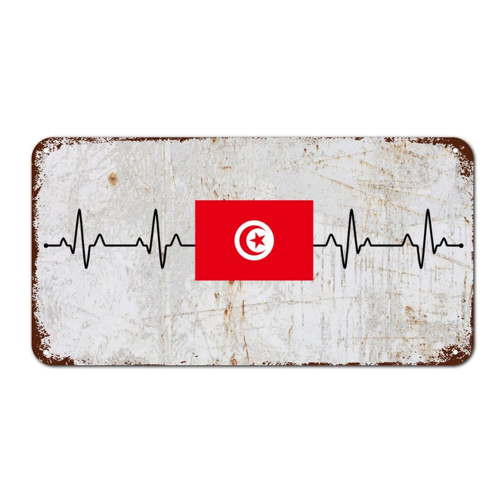 Yelolyio Tunisia Flag Heartbeat Sign, Patriotic Country Metal Wall Art Decor, Tunisia Metal Sign Tin Signs For Home, Bedroom, Gate Outdoor Wall Decor, 12 X 6 Inch