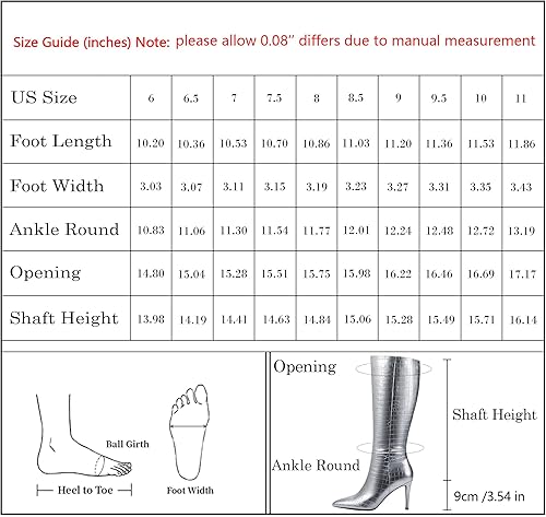 Miniatura 7 de Modatope Botas altas hasta la rodilla para mujer, tacón alto de cocodrilo sintético, punta puntiaguda, botas altas con cremallera lateral para mujer