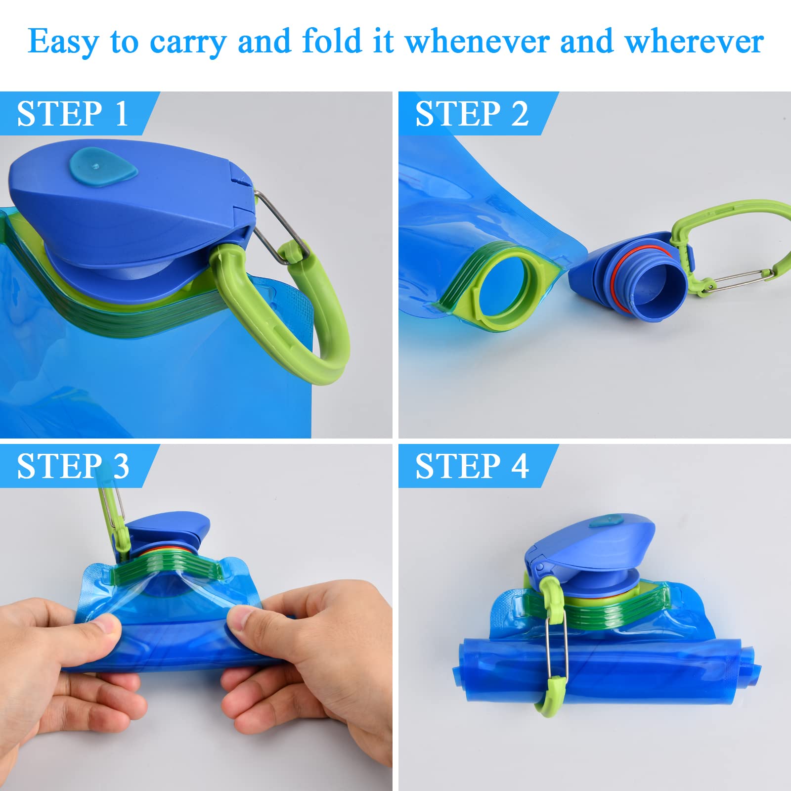 Borraccia Pieghevole Orenge - 3 Pezzi Da 700ml Con Moschettone, Per Sport E Escursionismo - Foto 9