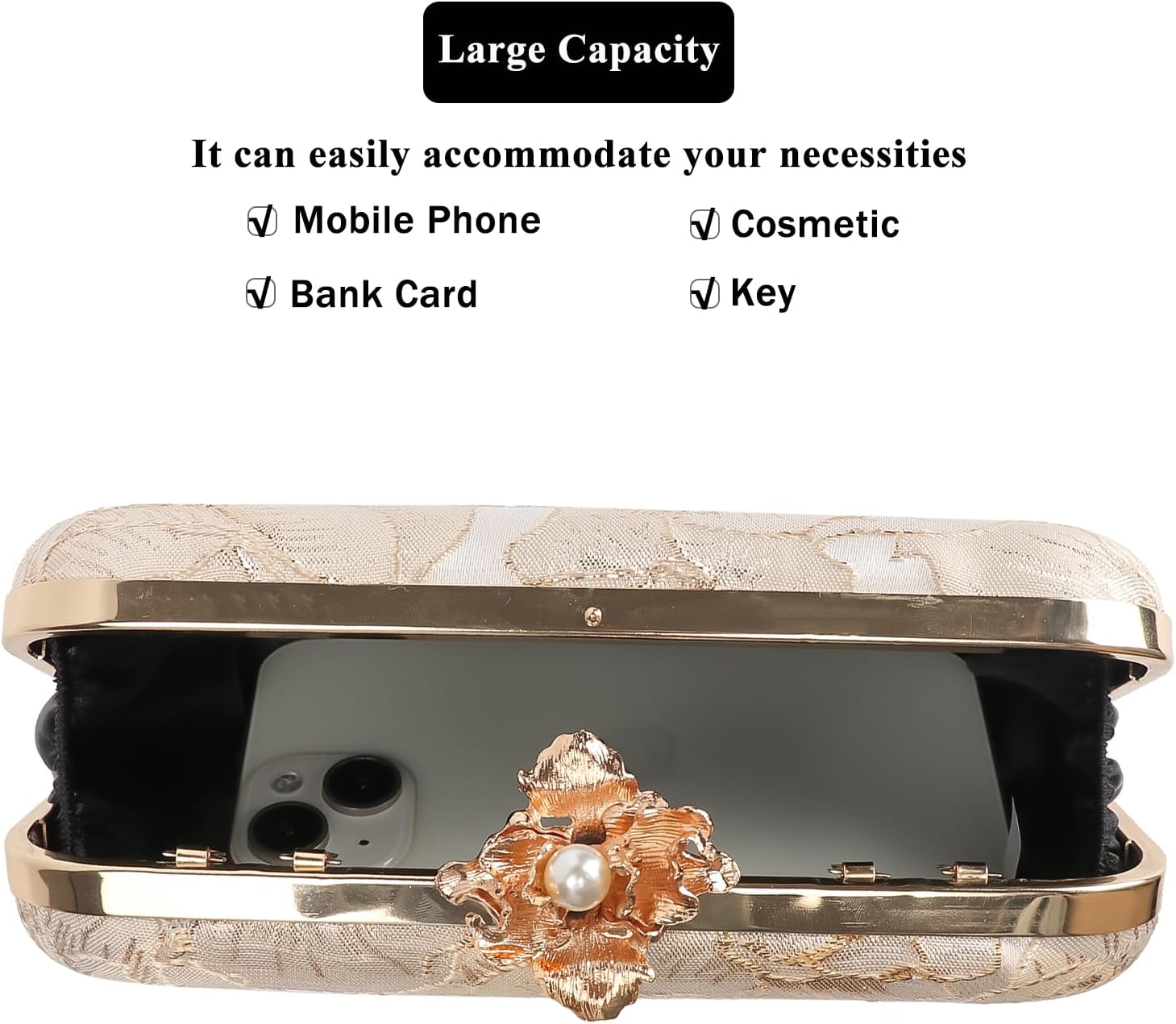 Womens Vintage Floral Embroidery Clutch Evening Handbag Shoulder Bags Purse for Wedding Party Prom - Image 6