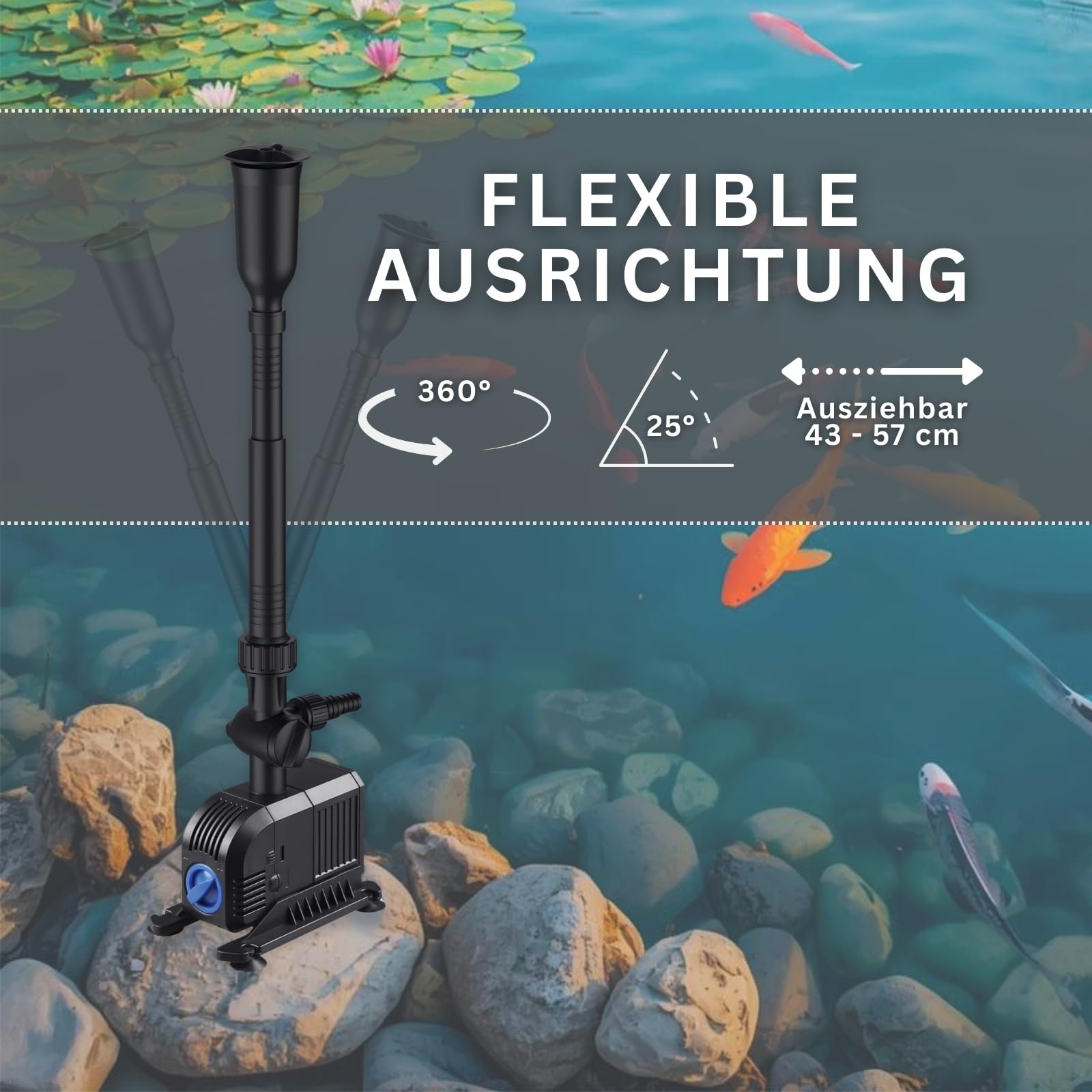 MAUK® LED Springbrunnen | Teichpumpen Set 25W mit Farbwechsel-Ring | 1500 L/h Wasserspiel für Garten & Teich – 1,80m Fontäne, 3 Düsenaufsätze, 360° Rotation & 25° verstellbar, Schutzart IPX8
