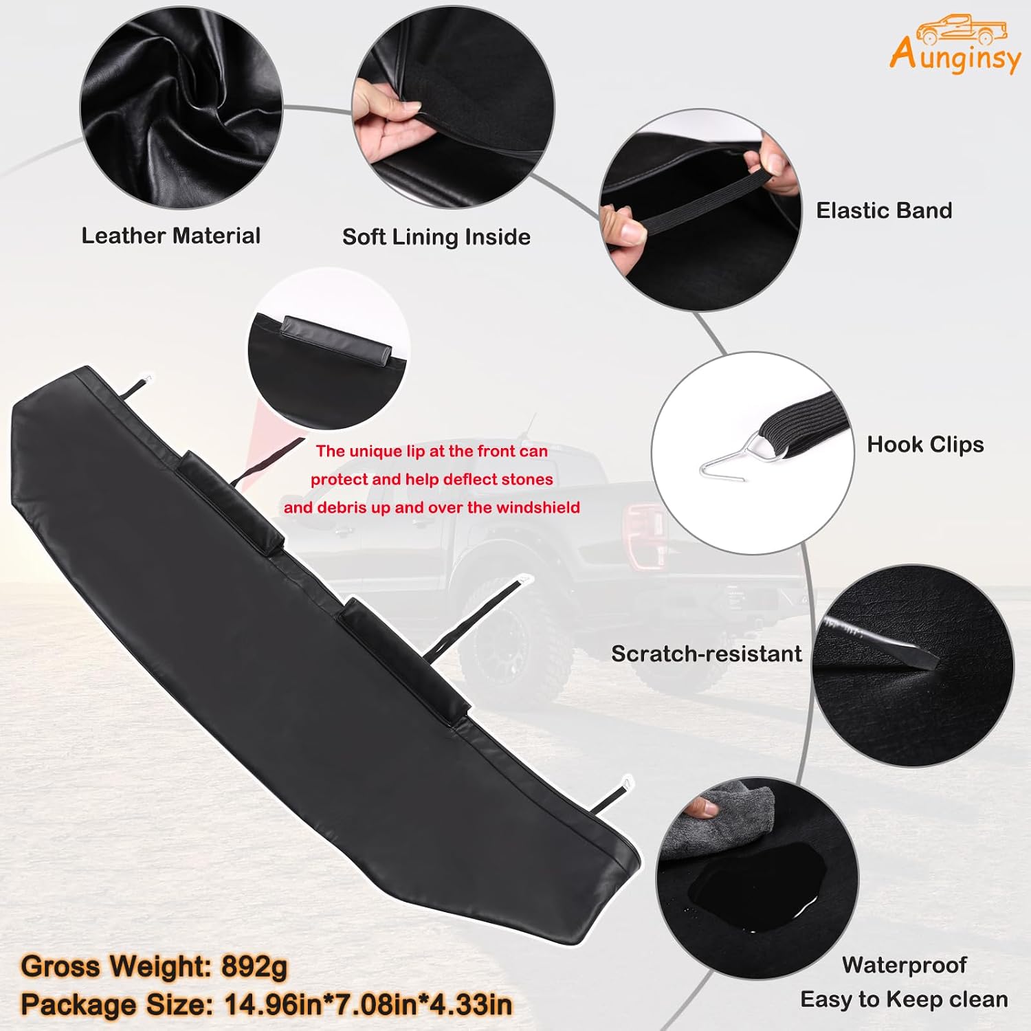 Aunginsy Car Hood Protector Bra Compatible with Ford Ranger 2023 2024 Front Engine Hood Cover Black Leather Protector Cover Half Hood Bonnet Bra Front Car Cover Mask Hood Shield Exterior Accessories