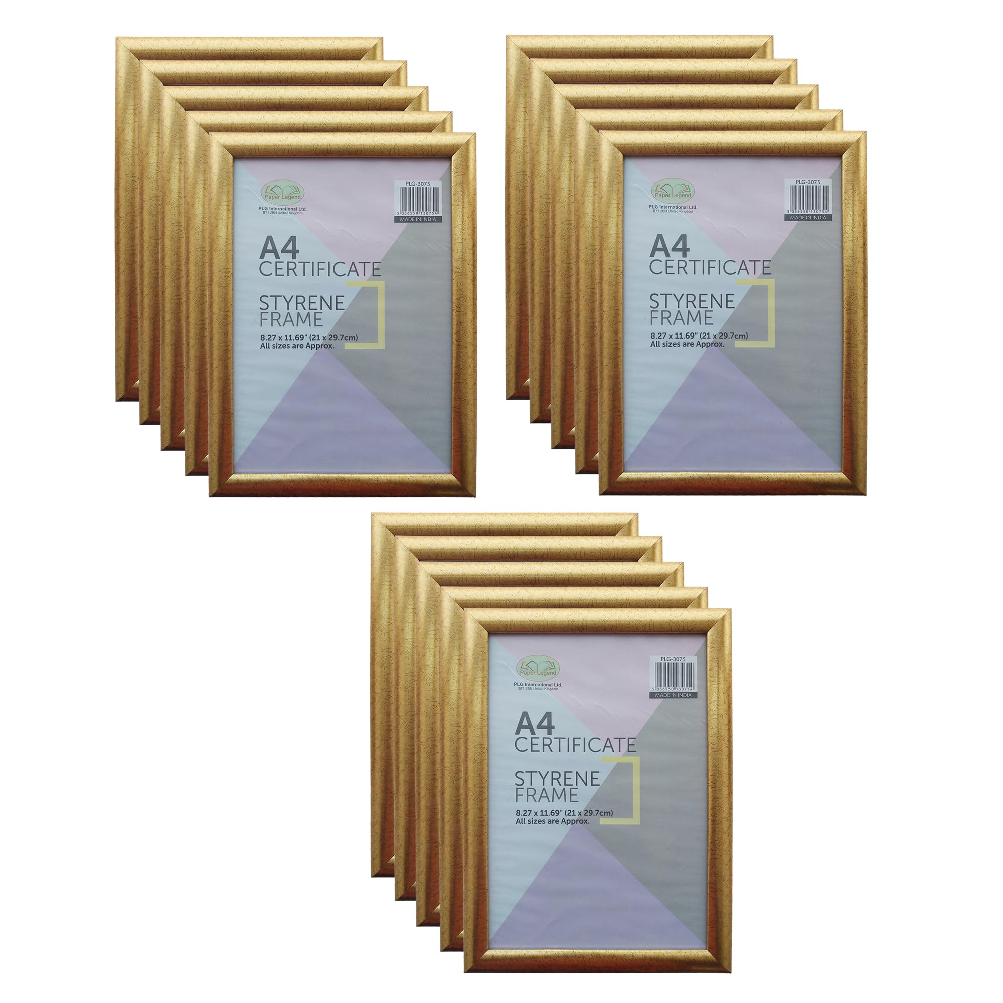 M1ss Gold A4 Frame, Photo Frame Styrene Front, A4, Certificate Frame, Art Print Poster Frame, Freestanding And Wall Mountable, 21Cm X 29.7Cm Picture Frame Set For Home Office Wall Décor (Set Of 15)