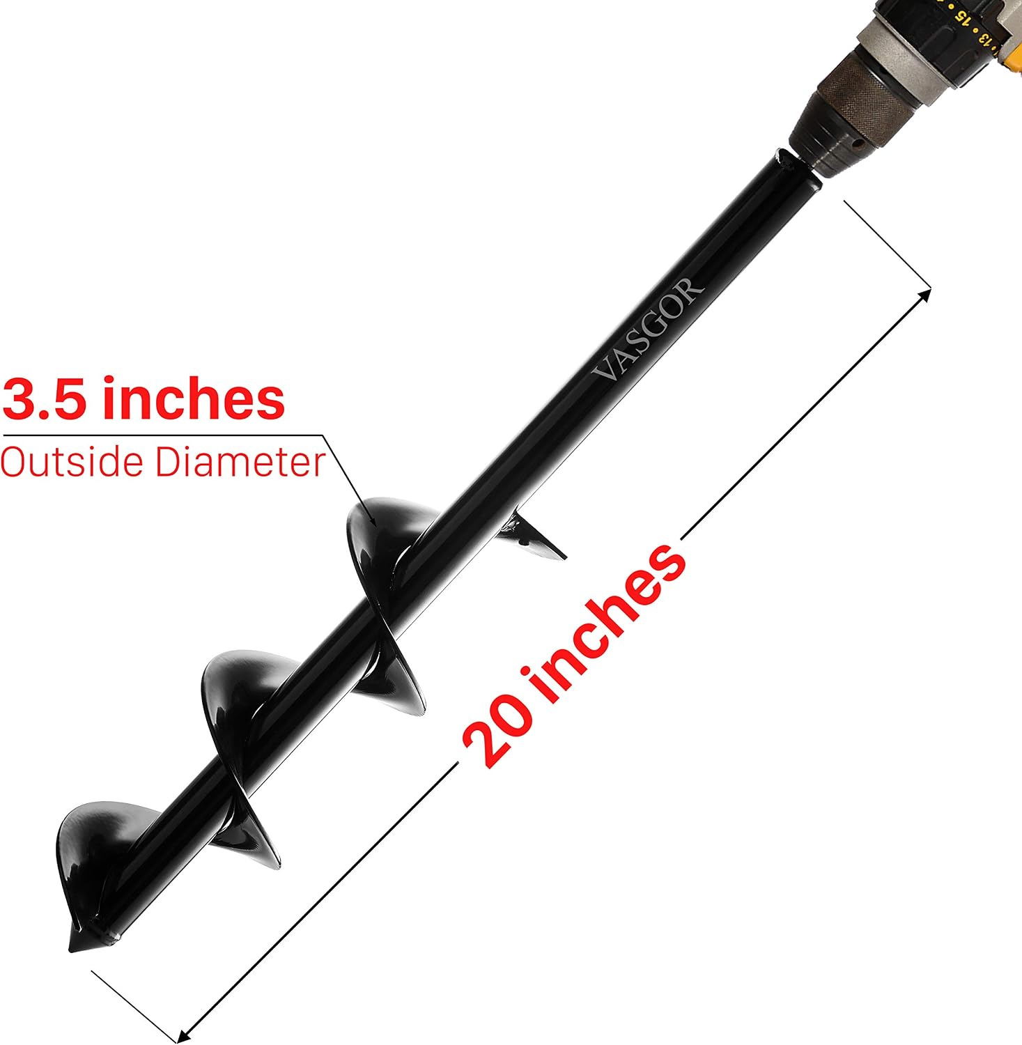 VASGOR 3.5" x 20" Auger Drill Bit for Planting - Easy Planter Garden Auger - Bulb & Bedding Plant Augers - Post Hole Digger for 3/8” Hex Drive Drill
