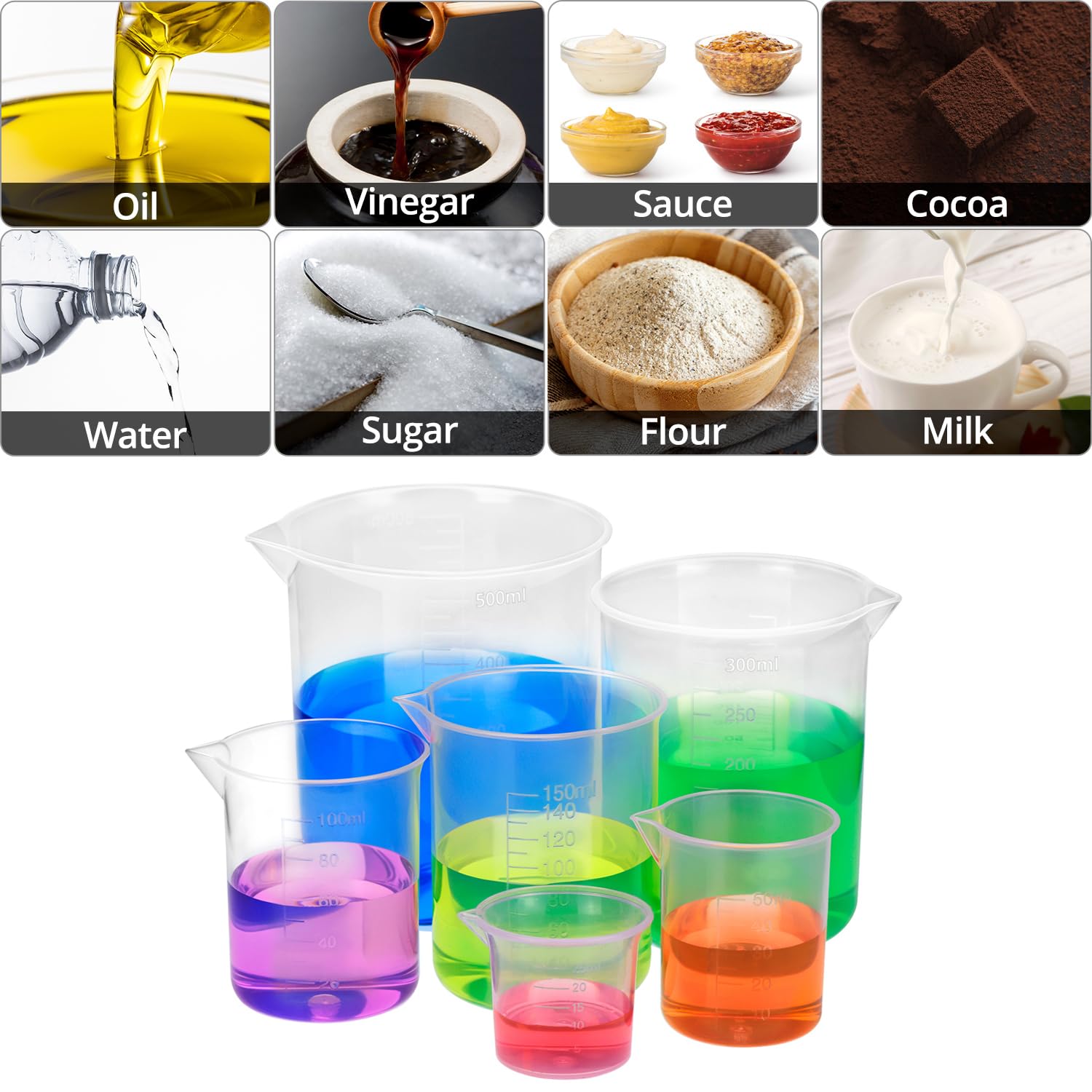 Set Di 6 Misurini In Plastica Con Scala - 25 Ml, 50 Ml, 100 Ml, 150 Ml, 250 Ml, 500 Ml Per Cucina E Lab - Foto 4