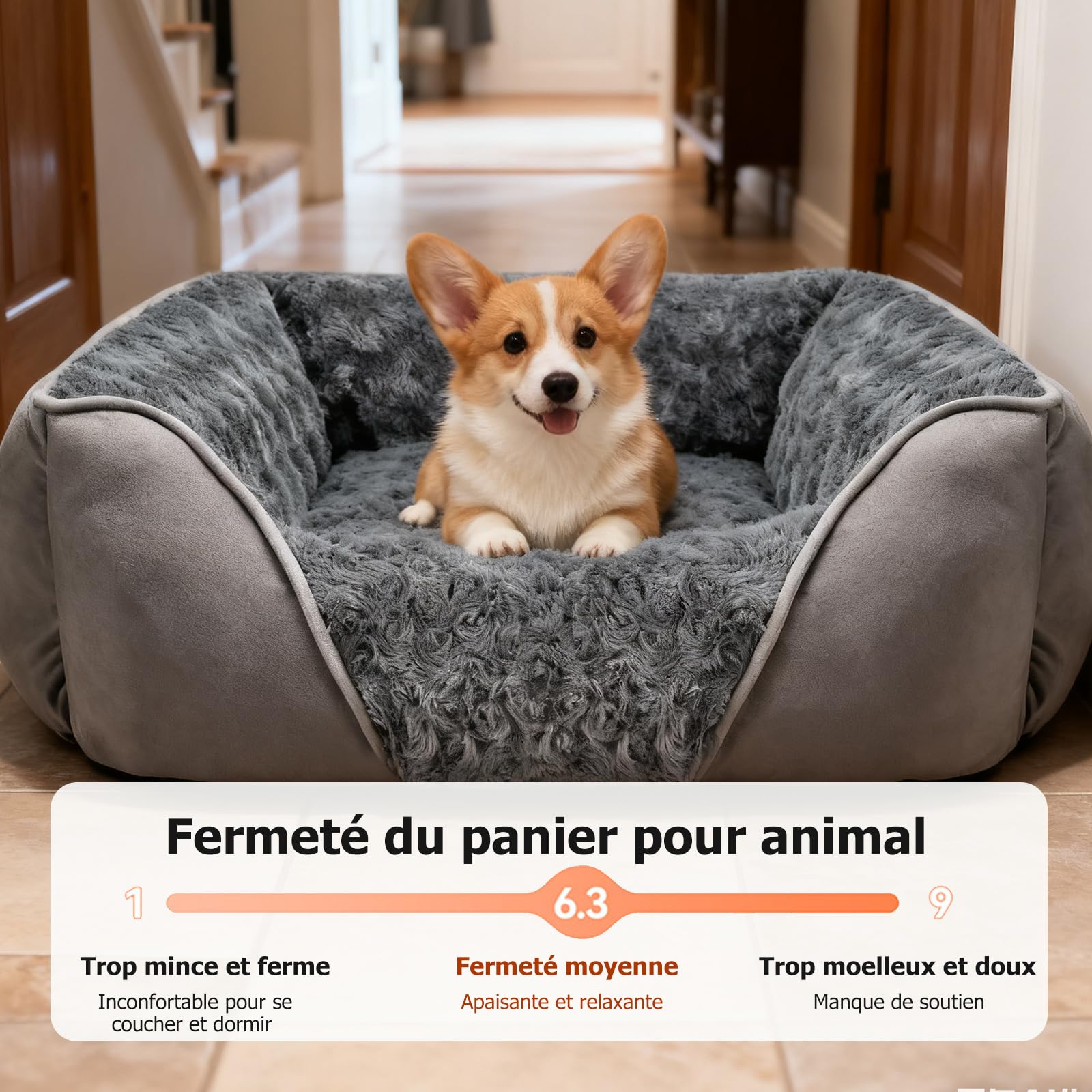 PETCUTE Lit Orthopédique pour Chiens de Taille Moyenne, Lavable Canapés pour Chien,Lit pour Animaux Domestique avec Fond Antidérapant,Coussin Anti-anxiété pour Petit Moyen Chiens et Chats,Gris,M