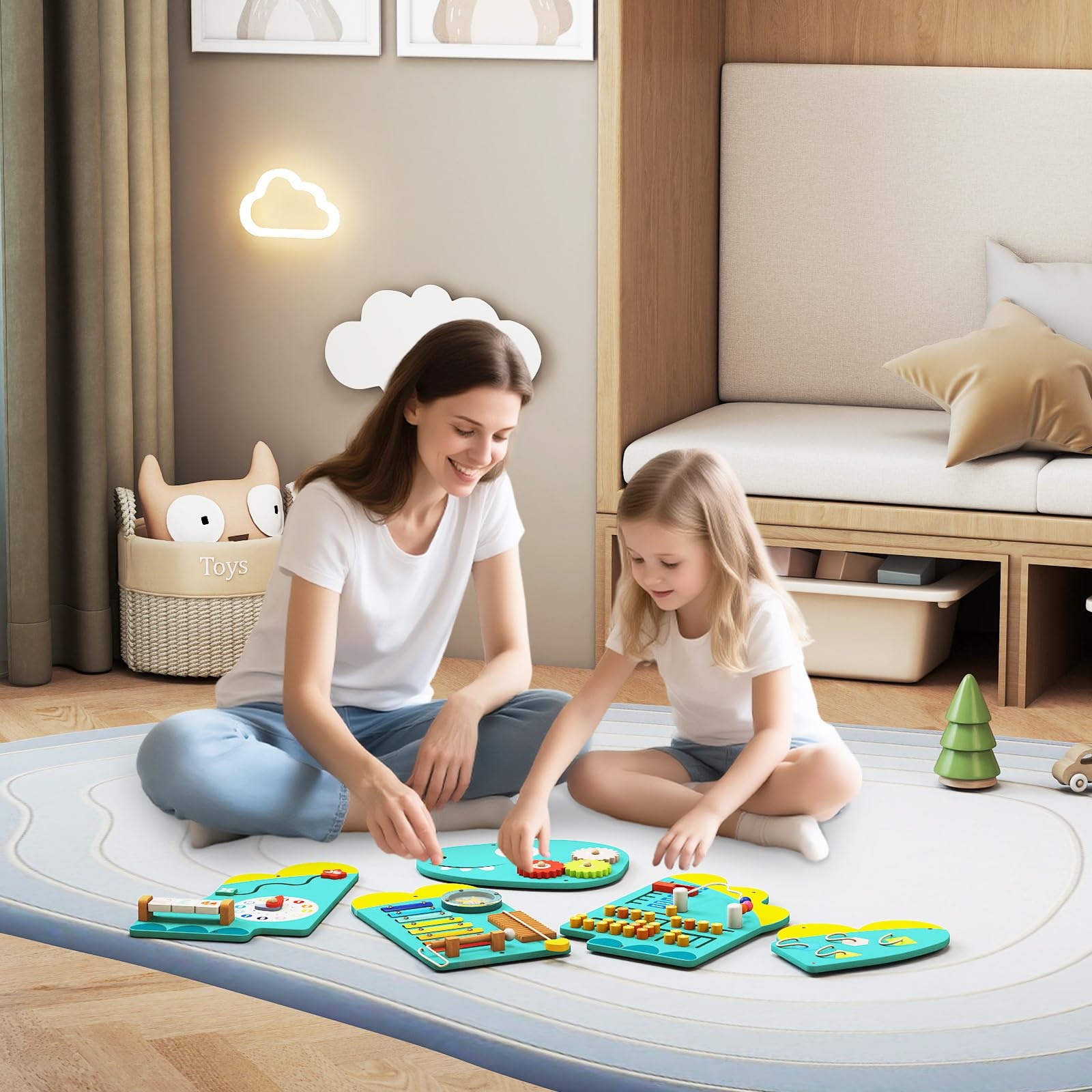 COSTWAY Busy Board Montessori en Forme Dinosaure avec 11 Jeux Sensoriel, Planche Tableau Activité Murale avec Xylophone & Horloge, Parcours Motricité Bébé pour Salle de Jeux, Crèche (Dinosaure Vert)