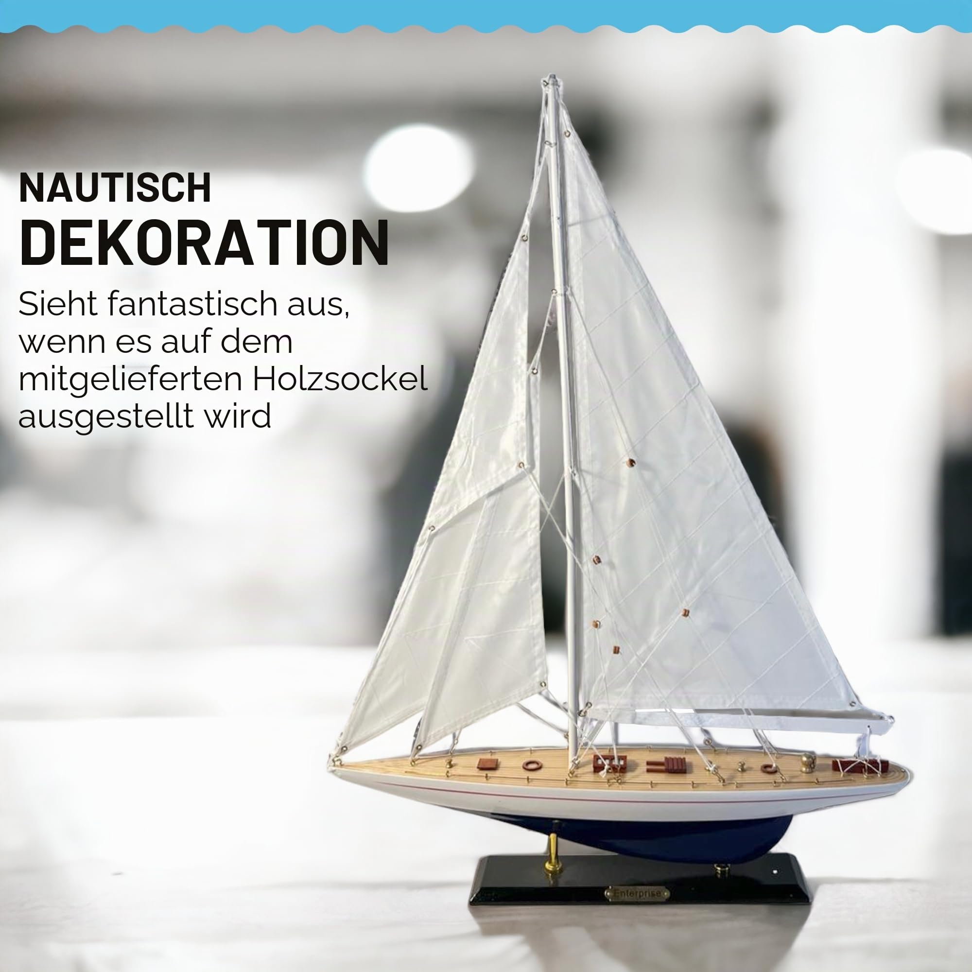 Thorness Detailliertes 50 cm langes Holzmodell Enterprise J Class Segelyacht | Americas Cup Racing Yacht | nautisches Ornament | Segelbootmodell | Enterprise Segelschiff-Modell | Komplett montiertes