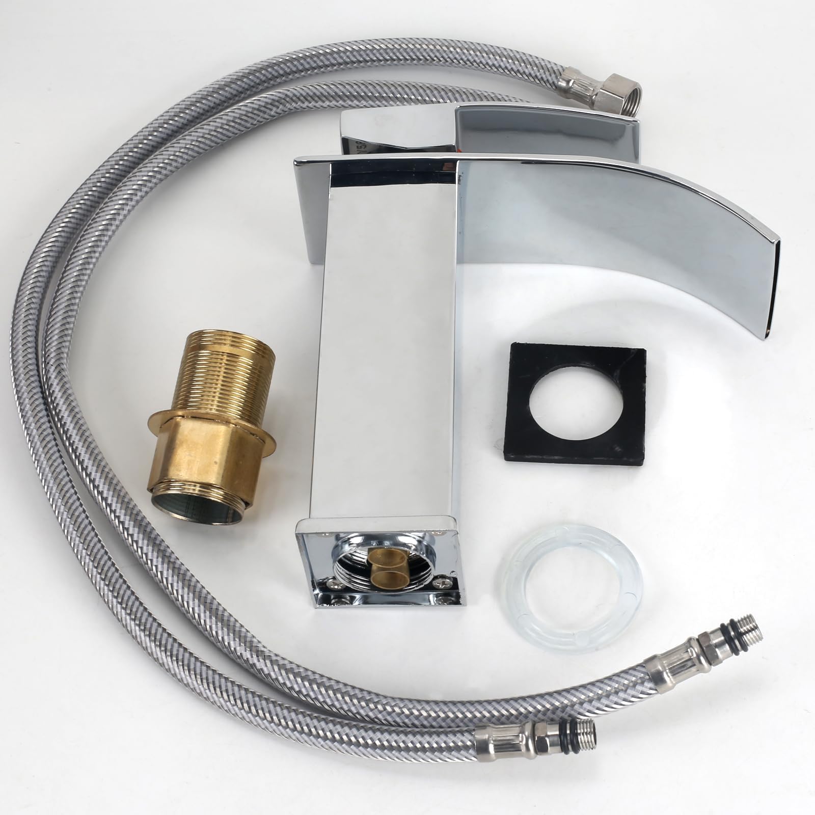 Grifo Lavabo Cascada Grifo de Lavabo Baño Grifos para Lavabos de Baño Grifo Monomando Lavabo con Altura de Pico de 110 MM Grifo Cascada con manguera de Salida Caliente y Fría Plateados(Cromo)
